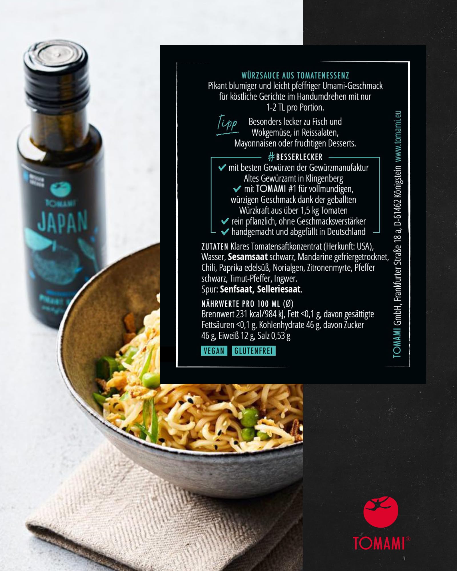 Tomami Japanese Seasoning Sauce 90ml - Spicy Floral Umami Flavor - Authentic Japanese Spices & Condiments - Perfect for Fish, Wok Vegetables & Sushi - Vegan, Gluten-Free, Lactose-Free, Soy-Free - Ideal for Asian Cooking, Home Chefs & Gourmet Meals
