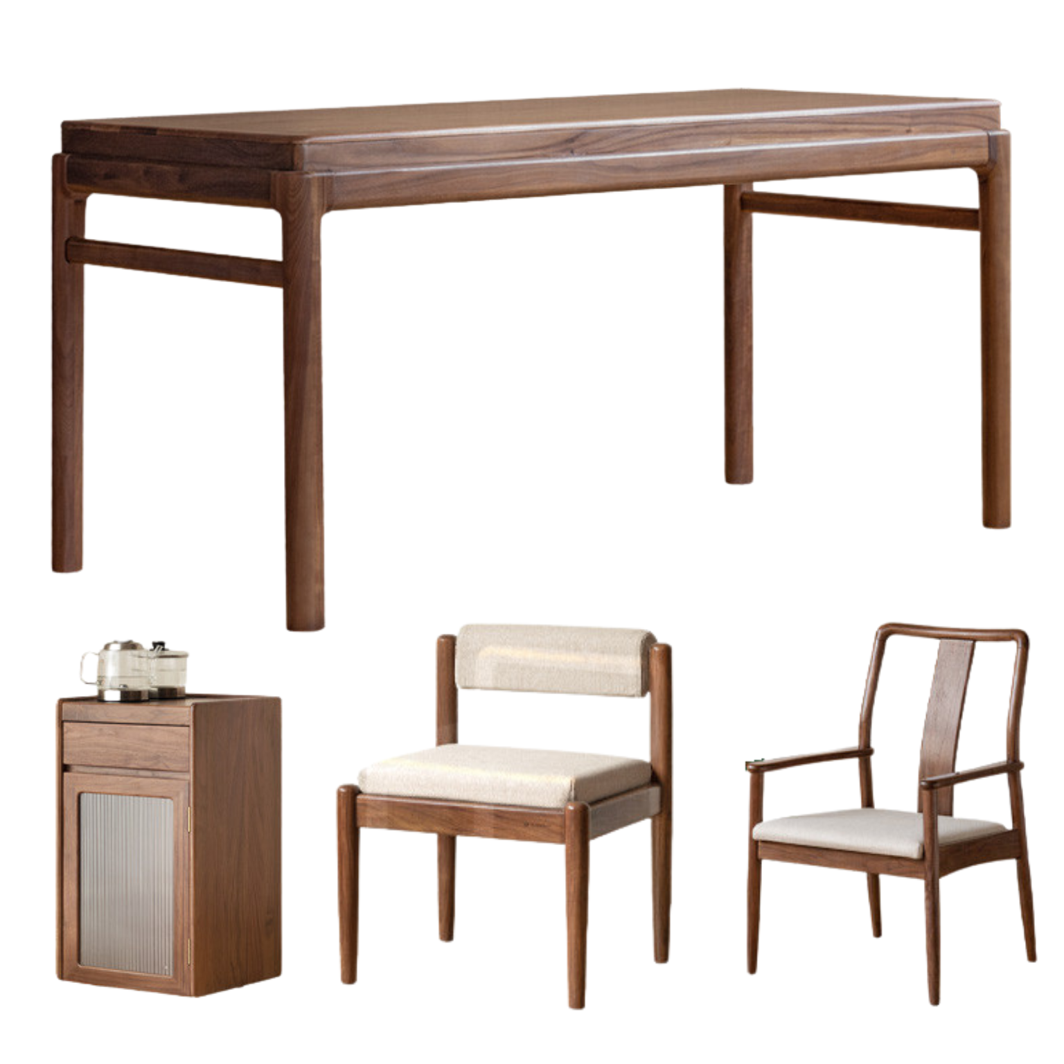 47.2x25.6x27.5 inch / 120x65x70 cm / walnut color /tea table + chair 3 pcs + tea cabinet with tea maker