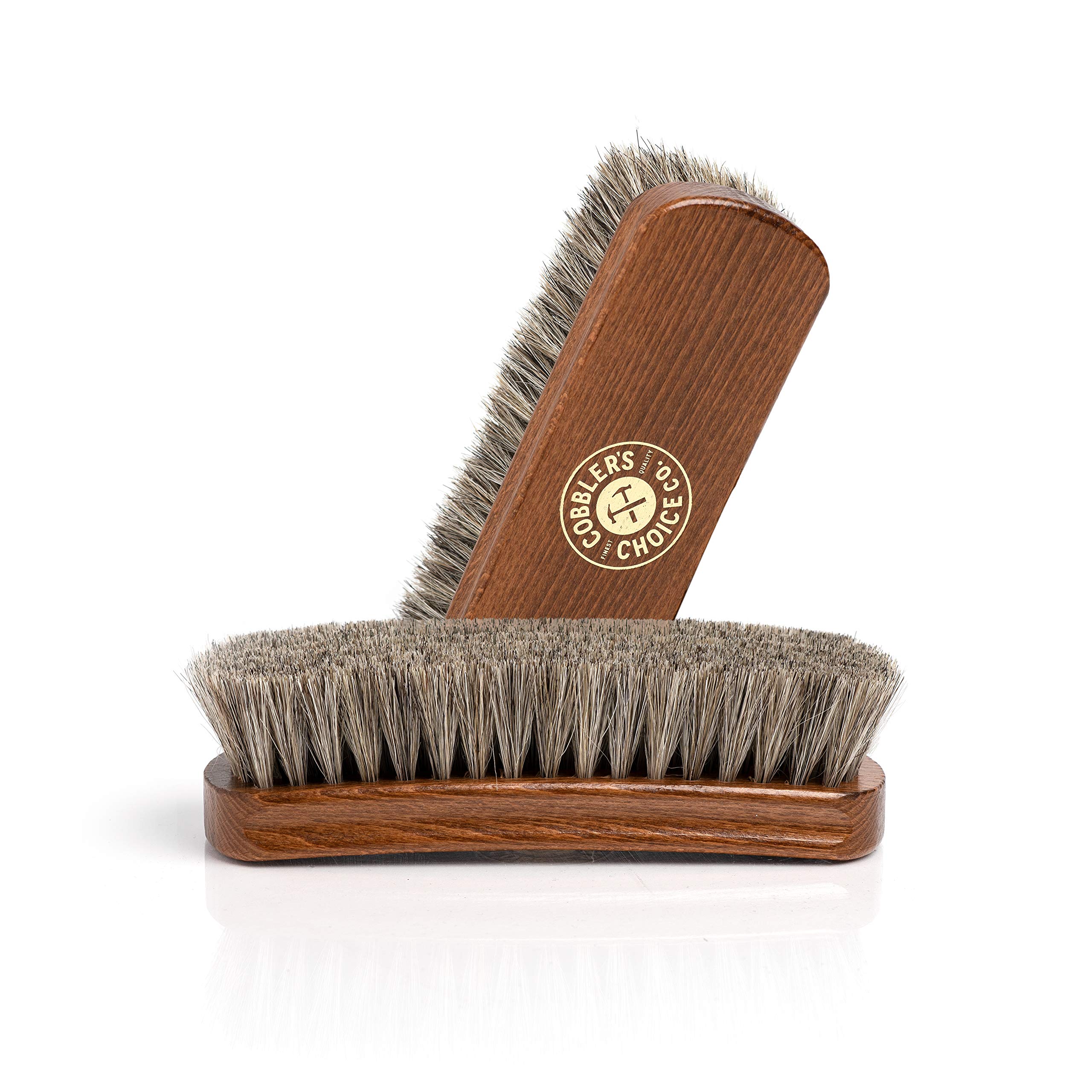 Premium 100% Horsehair Shoe Brush with Ergonomic Concave Handle for Secure Grip - Brown - Perfect for Leather Boots, Dress Shoes & Shoe Care Kits