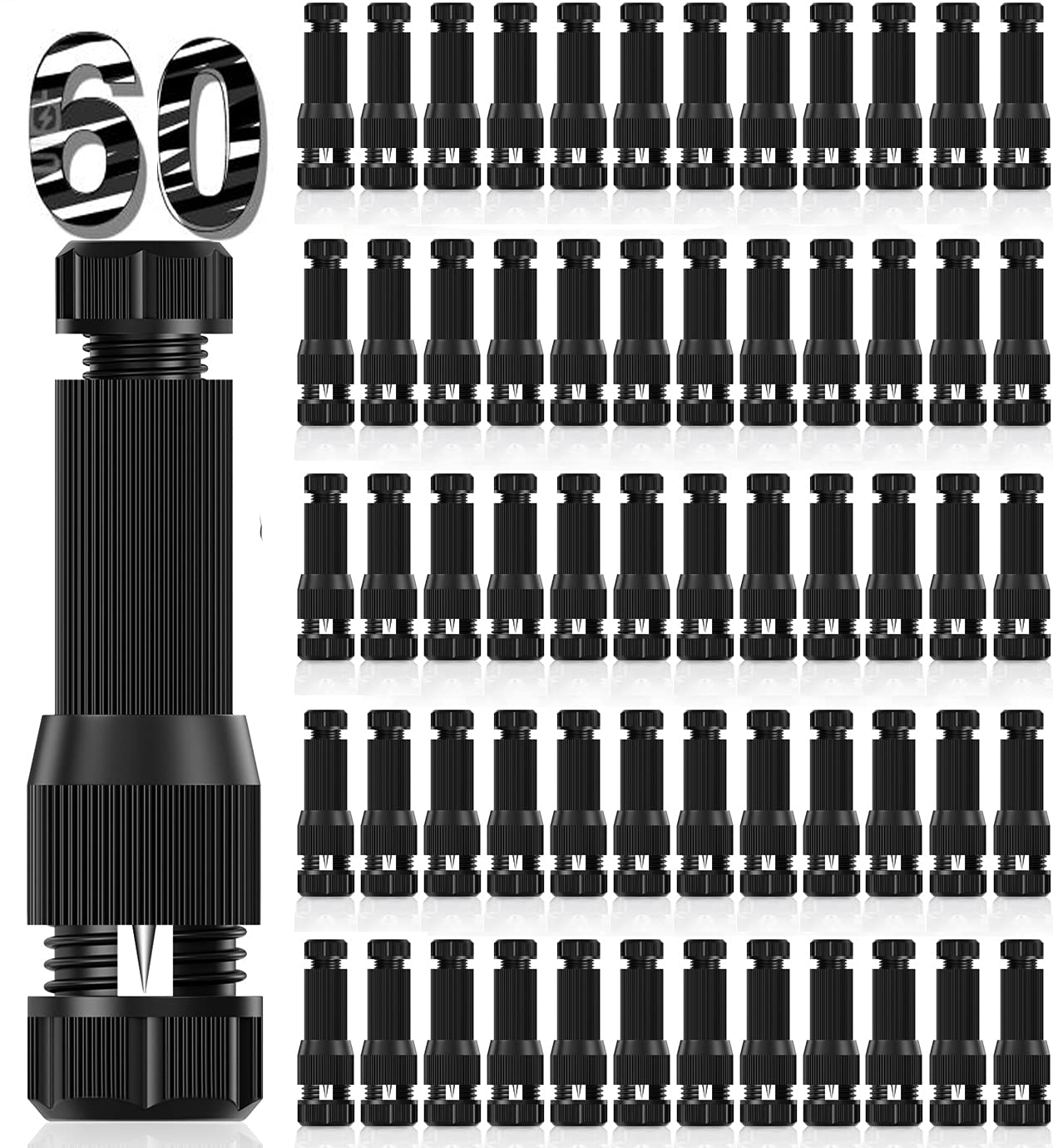 60 Pack Waterproof Low Voltage Wire Connectors 12-20 Gauge - Landscape Lighting Connectors for Outdoor Path Lights, Garden Lights & Deck Lighting - Weatherproof Electrical Splice Connectors for DIY Projects
