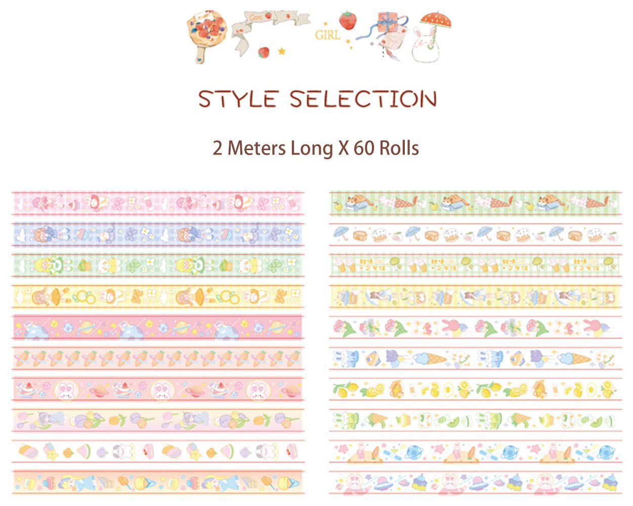 MAFELOE 60 Rolls Washi Tape Set - 2 Meters Long Decorative Adhesive Tape for Scrapbooking, Journaling, Bullet Journals, DIY Crafts & Home Decor - Cute Pink Box Design