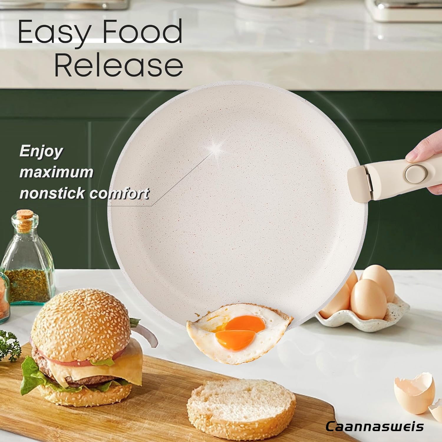 **Caannasweis Detachable Nonstick Cookware Set - 5-Piece Stackable Induction Pots & Pans with Removable Handles, Dishwasher Safe - Perfect for RV Camping, Oven & Stovetop Use (Green) - Ideal for Small Kitchens, Outdoor Cooking & Easy Storage**