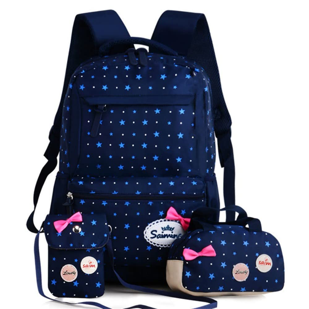 Cute Bowknot Stars Backpack for Girls - Lightweight School Bookbag with Lunch Bag Set for Elementary Students | Perfect for School, Travel & Daily Use