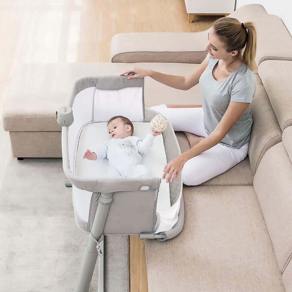 RONBEI Adjustable Portable Baby Bassinet & Bedside Sleeper Crib - Safe Newborn Bed for Infant, Baby Boy & Girl - Perfect for Nursery, Bedroom & Travel Use