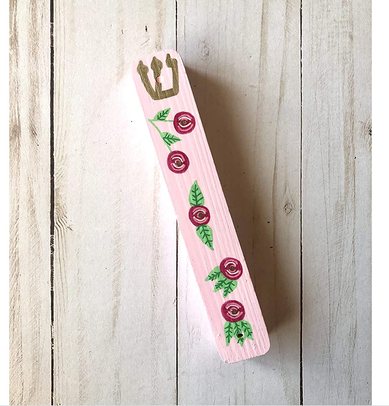 Jewish Baby Girl Naming Gift - Pink Roses Design Mezuzah with Kosher Scroll | Unique Judaica Present for Birthdays, Baby Showers & Jewish Celebrations