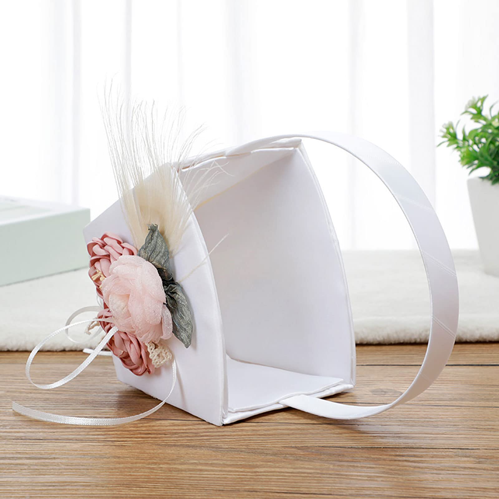 Ivory Satin Wedding Basket & Pillow Set - Flower Girl & Ring Bearer Accessories for Rustic Ceremonies