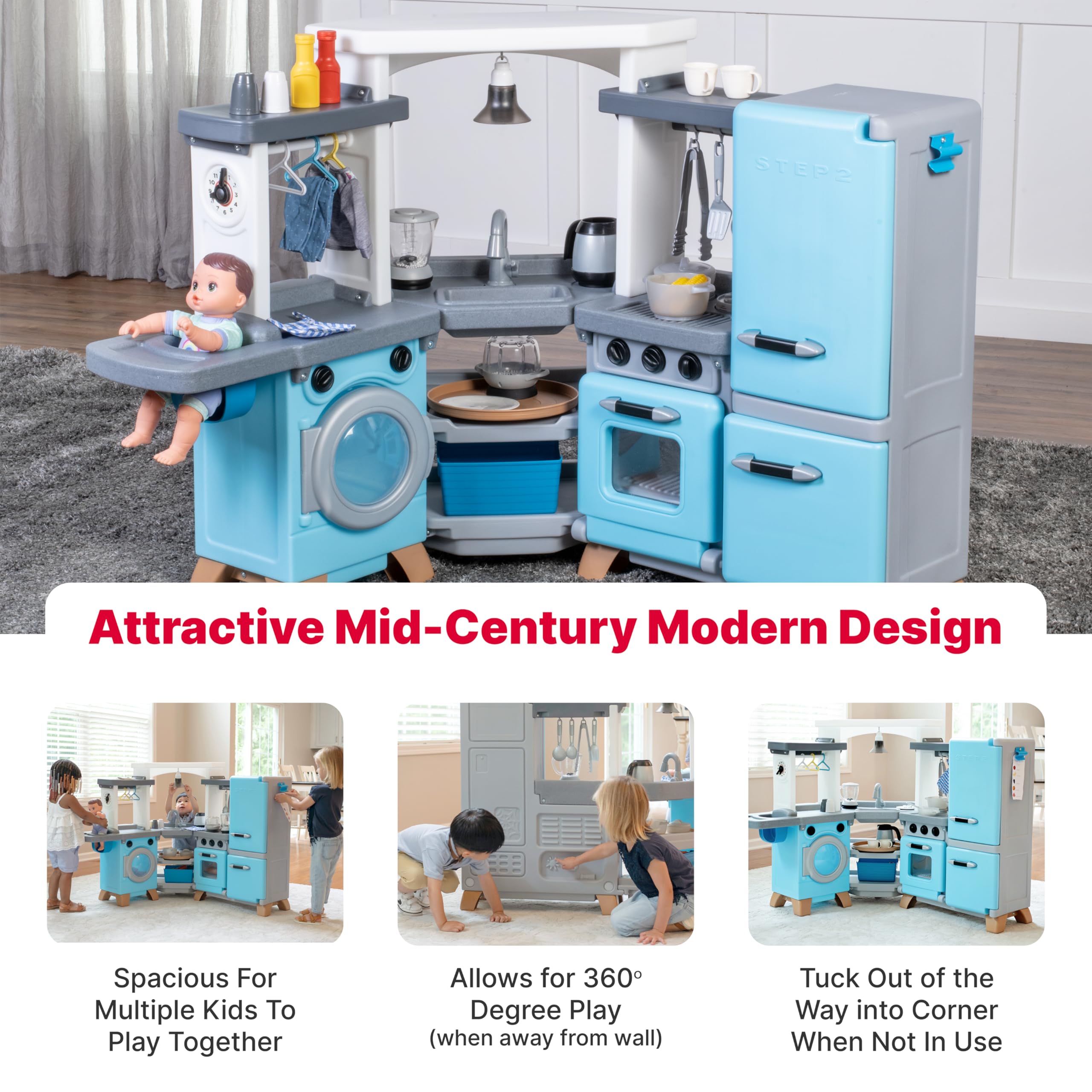 **Step2 Cook & Care Corner Kids Kitchen Playset & Nursery – Interactive Indoor/Outdoor Toy Kitchen with Lights & Sounds – Durable Plastic Play Kitchen for Toddlers Ages 3+ – Includes 29 Accessories – Perfect for Pretend Play & Role-Playing Fun**