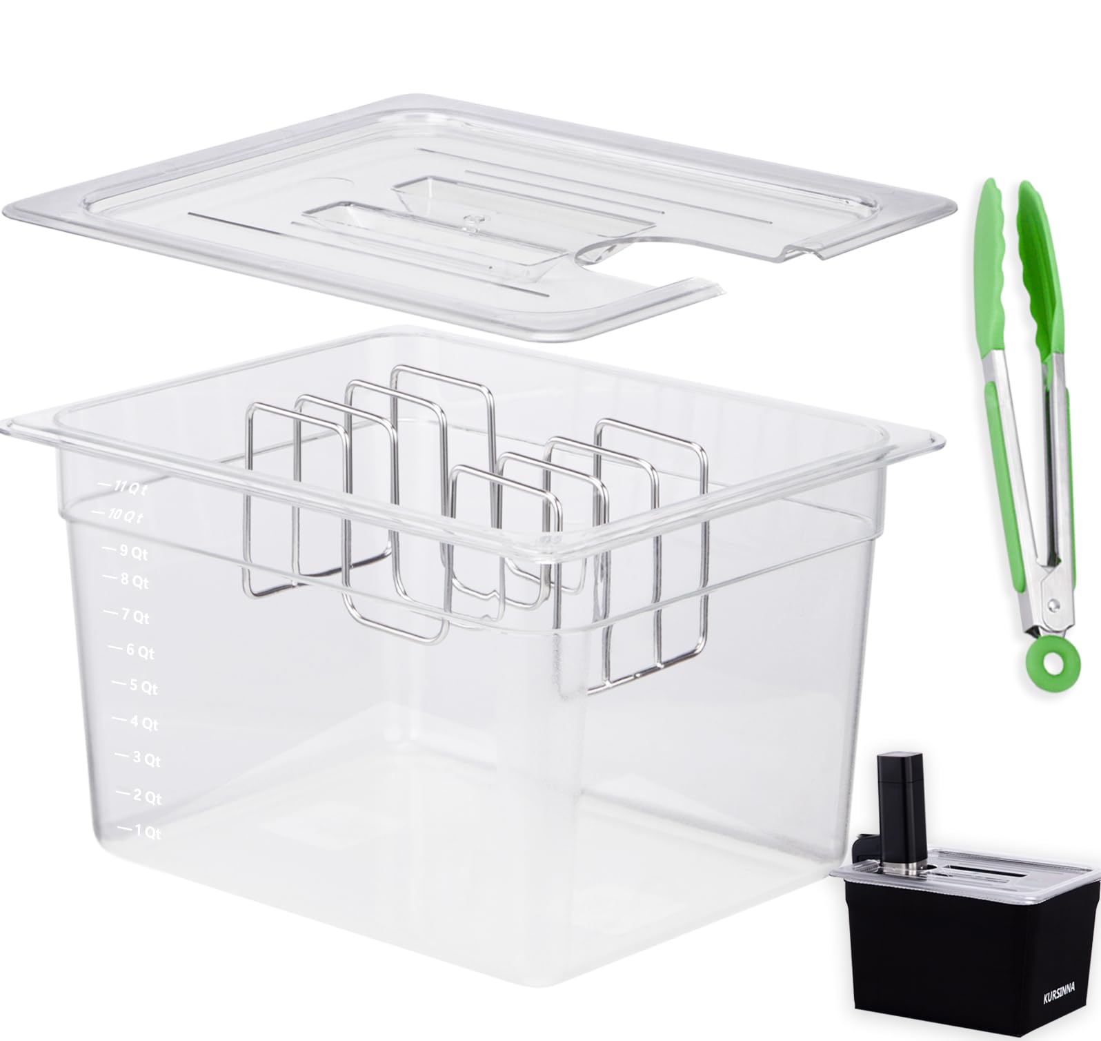12QT BPA-Free Sous Vide Container with Lid - Includes Fixed Rack, Kitchen Tongs & Heat-Resistant Sleeve - Compatible with Anova, Breville Joule, Instant Pot & Most Sous Vide Cookers - Perfect for Home Kitchens, Meal Prep & Professional Chefs