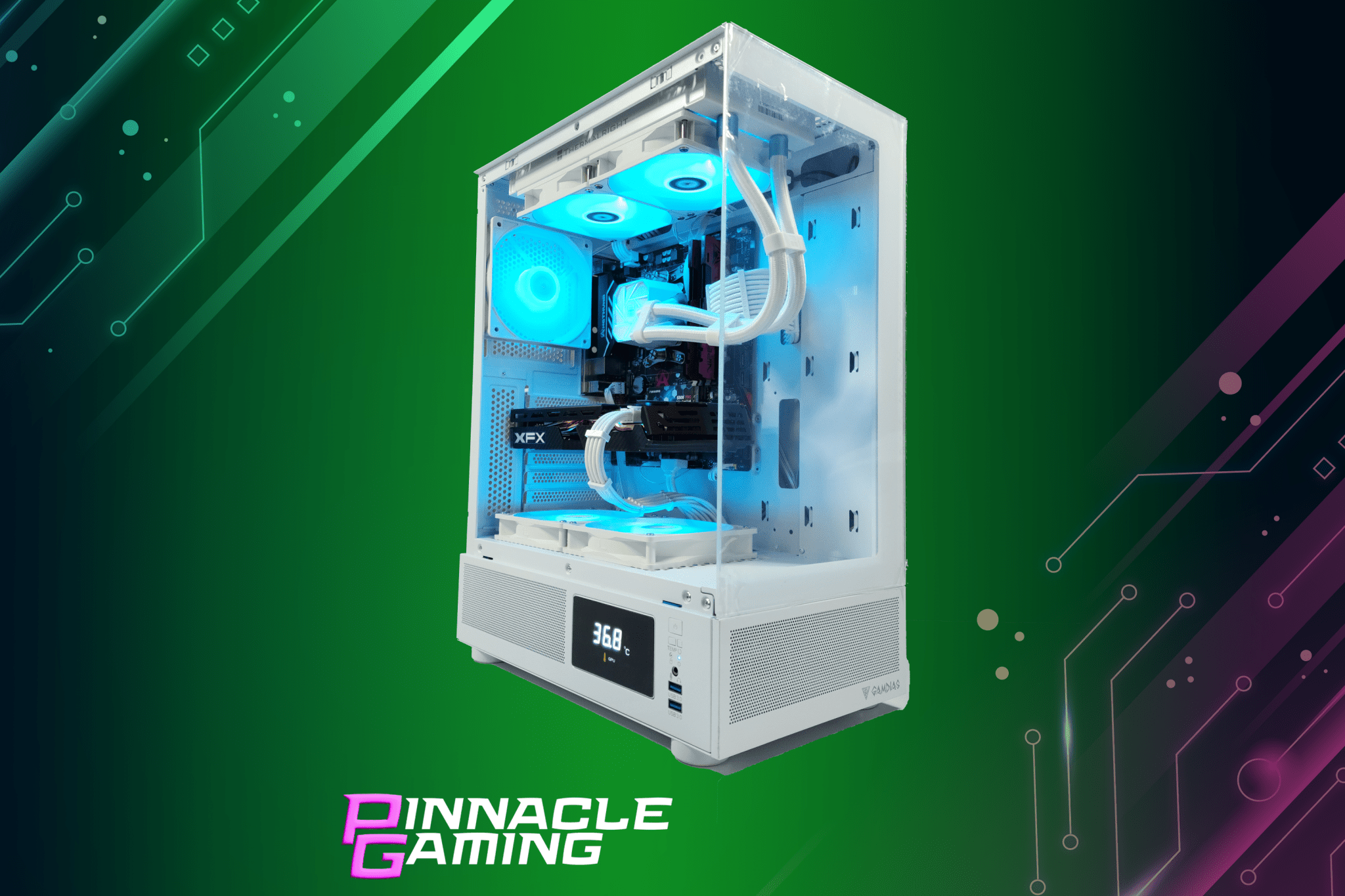 Custom Gaming PC - AMD Ryzen 7, RX 580 8GB GPU, 2TB SSD, 32GB DDR4 RAM, White Water-Cooled Desktop Computer for Esports, Streaming & VR Gaming