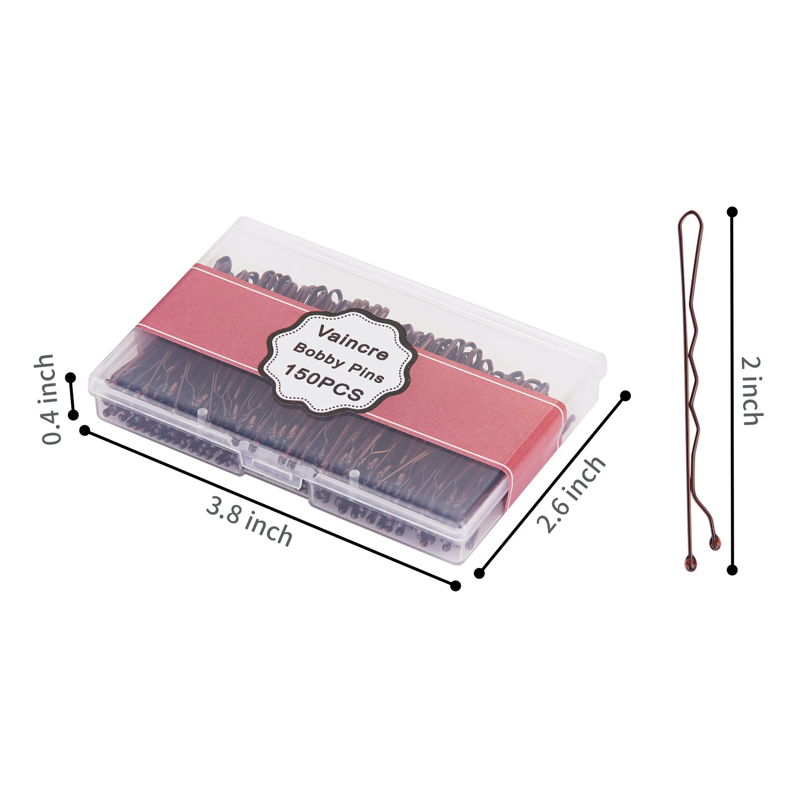 Vaincre 150 Count Brown Bobby Pins for Buns - 2 Inch Hair Pins Bulk with Storage Case, Pain-Free Hair Clips for Women and Girls | Perfect for Updos, Braids, and Everyday Hairstyles