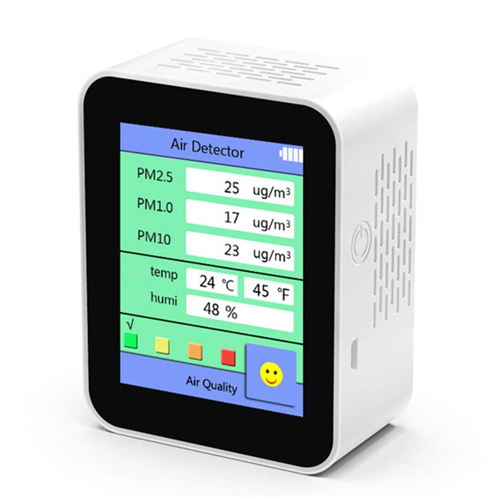 GLJ Indoor Air Quality Monitor & CO2 Detector with Large LCD Display - White | Humidity, Temperature & Air Pollution Sensor for Home, Office, Nursery & Bedroom