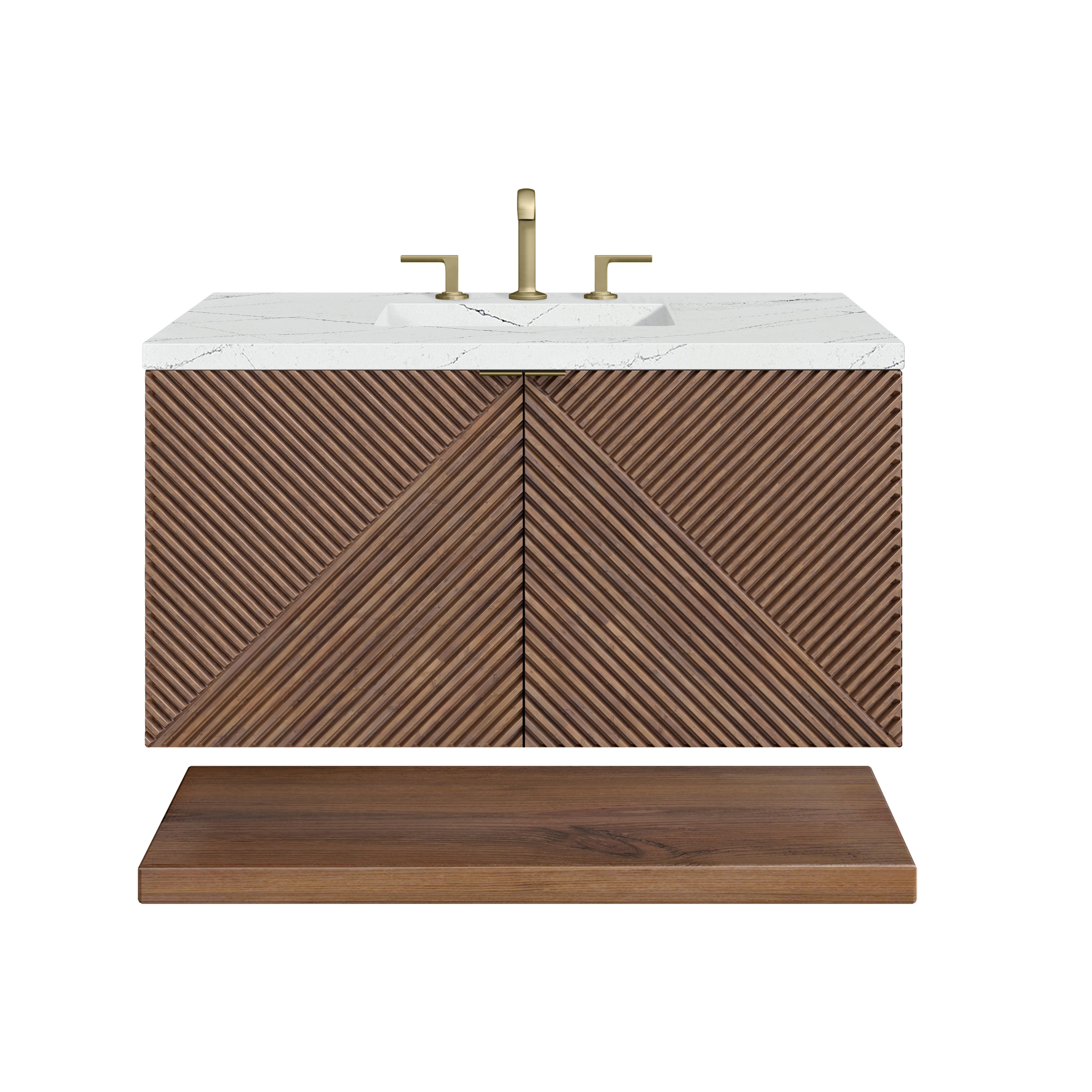 Marcello 36 Inch Single Bathroom Vanity with Sink - Chestnut Finish & 3CM Ethereal Noctis Quartz Countertop | Perfect for Modern Bathroom Remodel & Small Space Solutions
