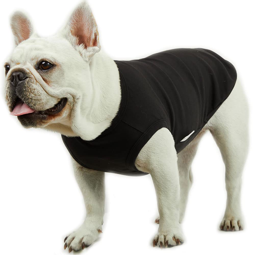 Dog Sleeveless Tank Top - Soft Cotton Breathable Summer Shirt for Small Dogs - Cool Pet Clothes for Outdoor Walks & Playtime (Black)