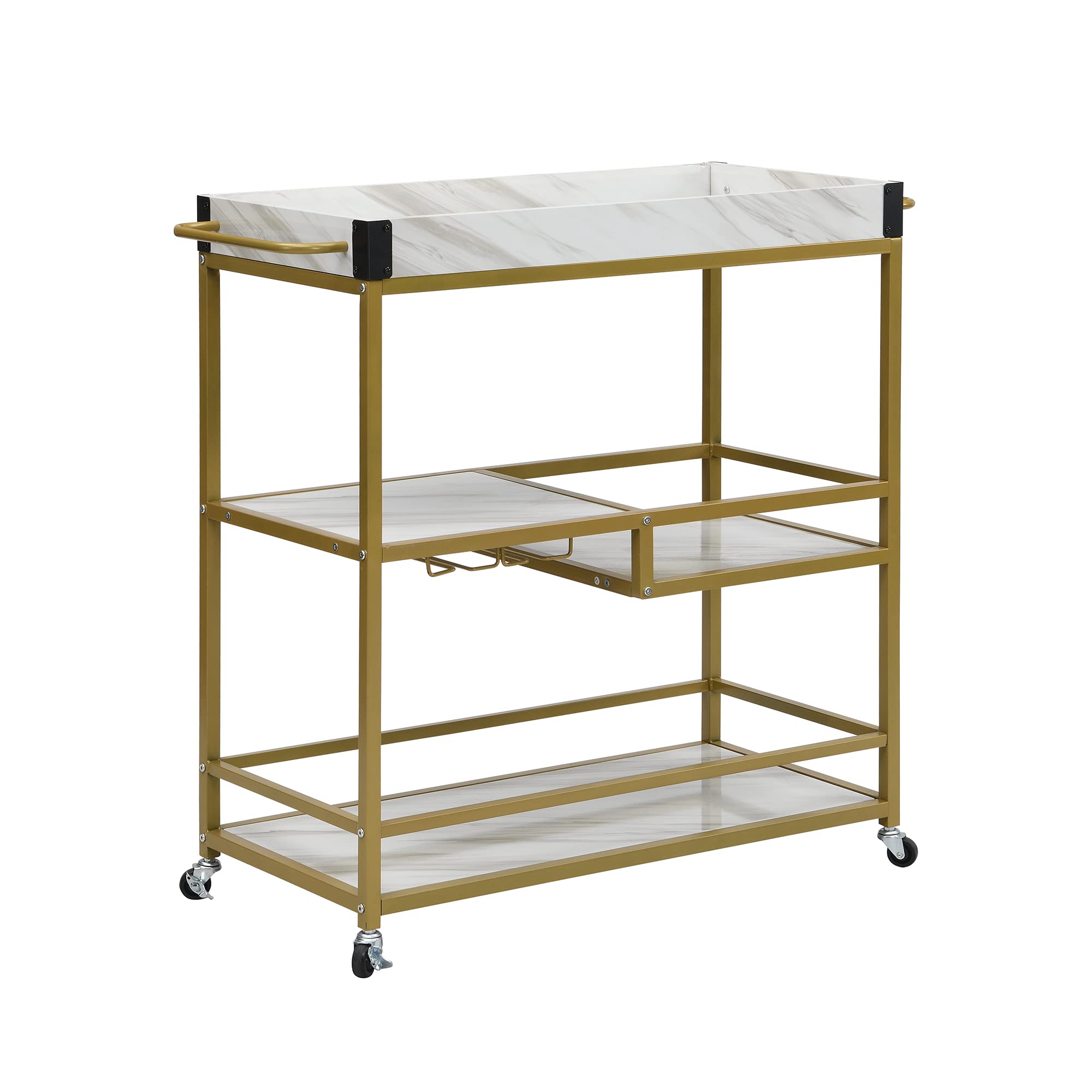 Goujxcy Mobile Kitchen Island Cart with Storage - Rolling Kitchen Cart with Drawers, Cabinets & Lockable Casters - Adjustable Shelves for Small Spaces (A1-Gold2) - Perfect for Compact Kitchens, Dining Areas & Home Organization