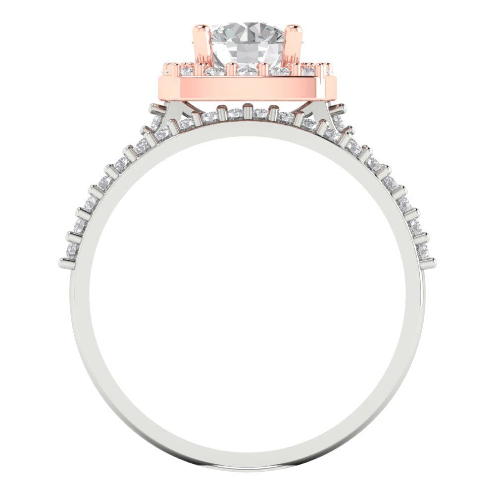 2.22ct Round Cut Moissanite Bridal Ring Set in 14K White & Rose Gold - Halo Solitaire Engagement Ring for Women - Perfect for Weddings, Anniversaries & Special Occasions