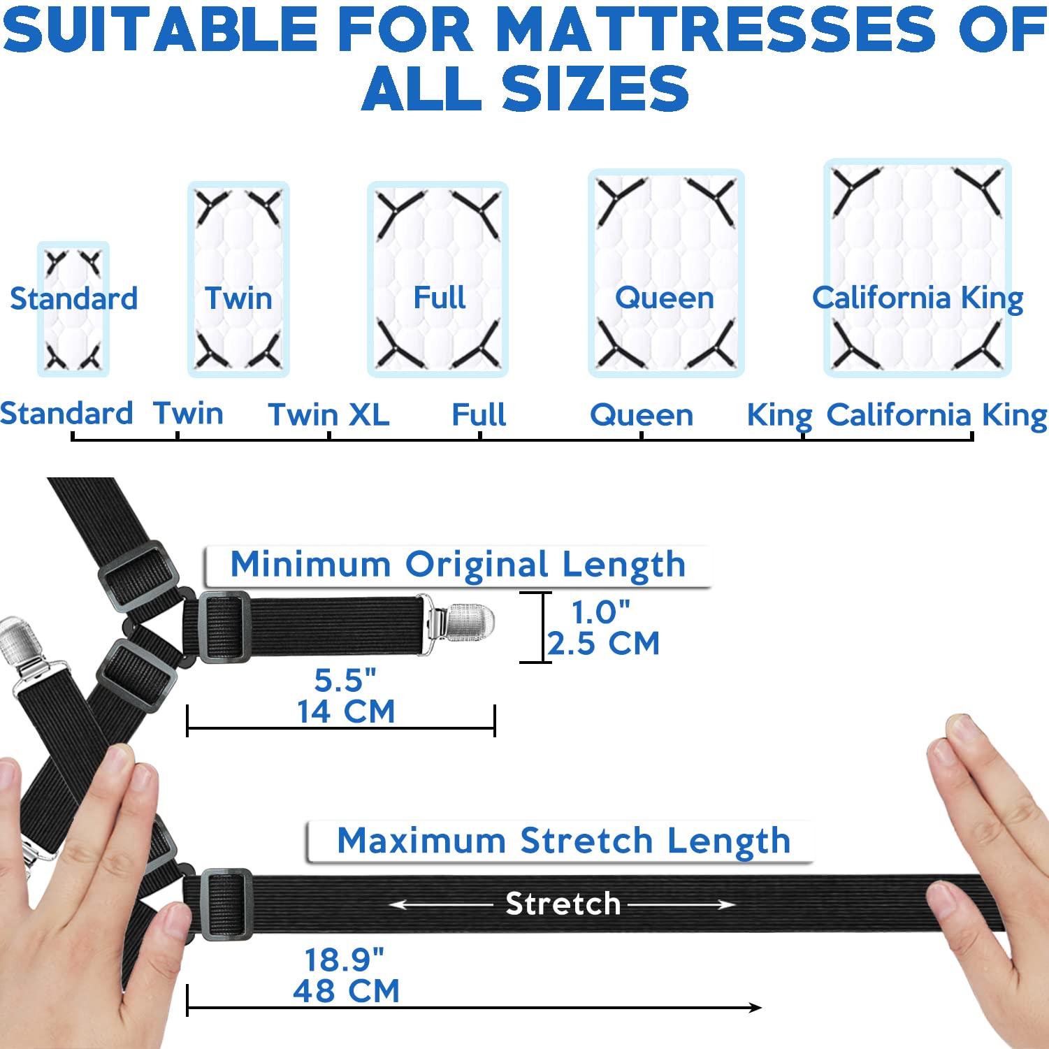 4PCS Premium Bed Sheet Straps - Extra Thickened & Sturdy Bed Sheet Holder Clips to Keep Fitted Sheets in Place - Perfect for Deep Pocket Mattress, Adjustable Beds & Guest Room Bedding - Ideal for Home, Hotel & Airbnb Use