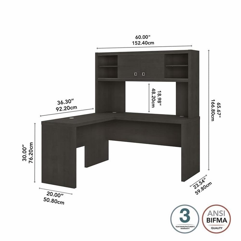 Bush Business Furniture Echo L-Shaped Desk with Hutch in Charcoal Maple - Home Office Workstation for Professionals & Remote Workers