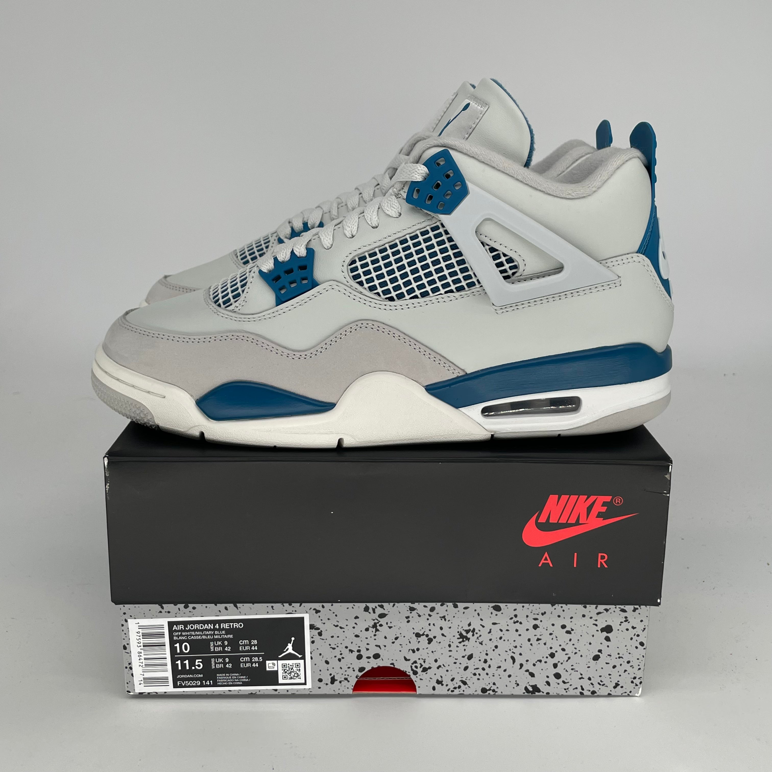 Original Air Jordan 4 Retro 'Military Blue' Men's Basketball Shoes - Size 10 & 11.5W (FV5029-141) - Perfect for Streetwear, Sneaker Collecting & Casual Fashion