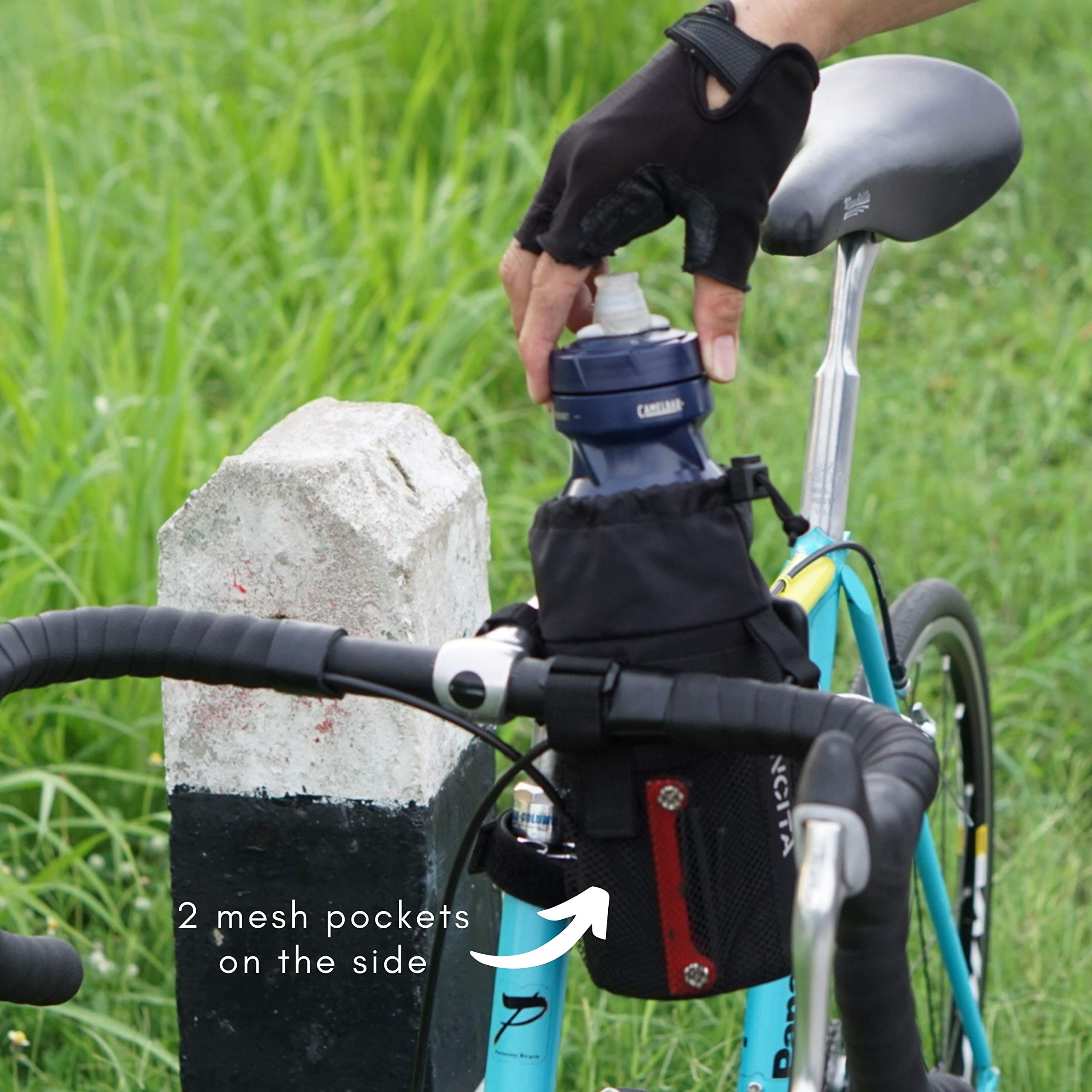 **Insulated Bike Water Bottle Holder & Stem Bag - Handlebar Attachment for Mountain Bikes, Road Bicycles & Strollers - Perfect for Cycling, Hiking & Outdoor Adventures**