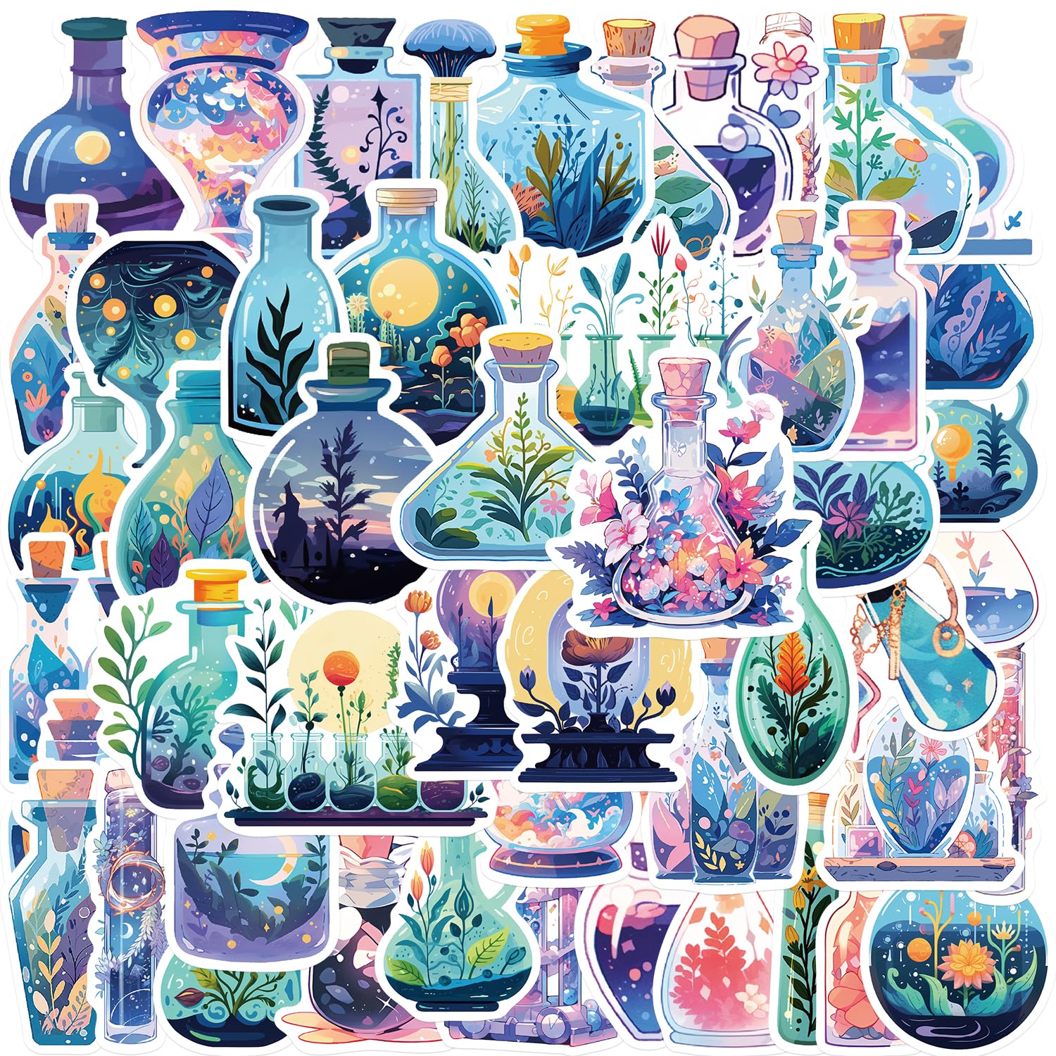 50Pcs Aesthetic Waterproof Stickers Set - Cute Magic Potion Decals for Water Bottles, Laptops, Skateboards, Bikes & Phone Cases | Perfect for Journals, Luggage & DIY Crafts - Ideal Gift for Teens, Girls & Women