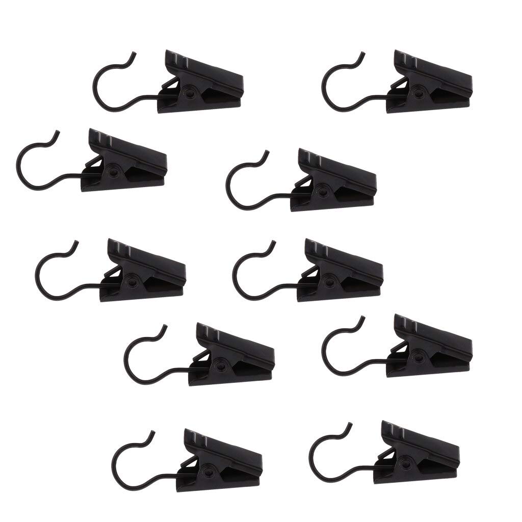 10Pcs Heavy Duty Curtain Holdback Clips with Hook Spring Clamps - Decorative Hanger Gliders for Drapes & Sheers (Black) - Perfect for Living Room, Bedroom & Window Decor