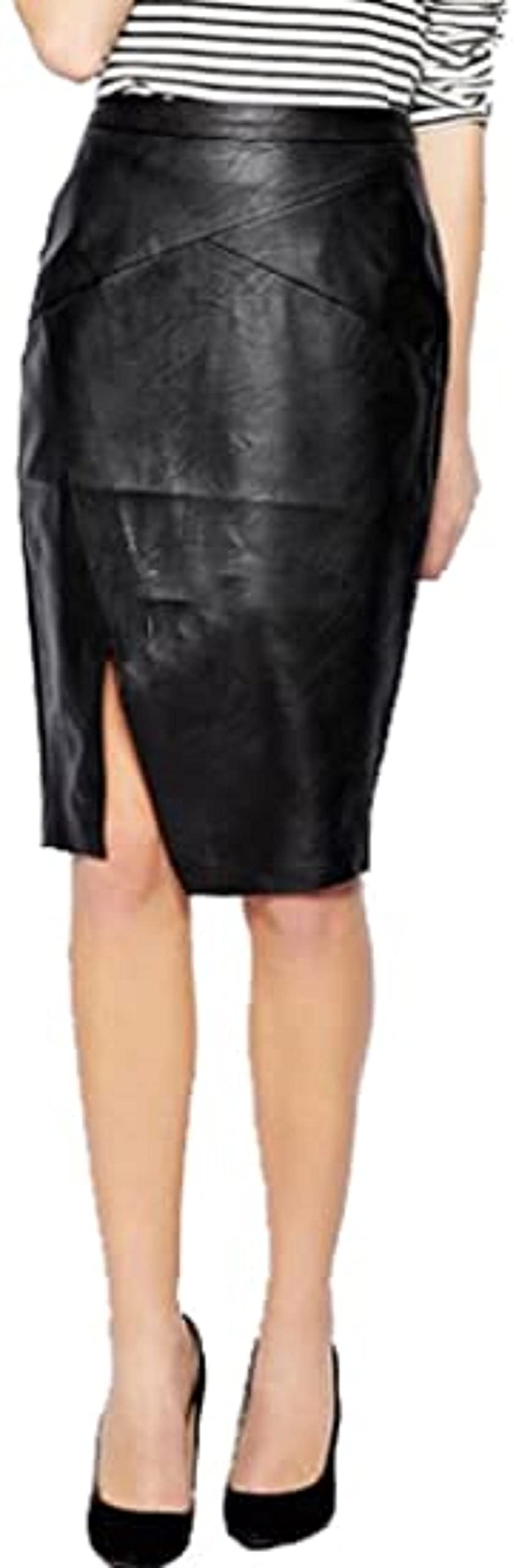 D DOLLY LAMB Women's Genuine Leather Pencil Skirt - Knee-Length Slim Fit Office Work Skirt for Business, Party & Formal Occasions