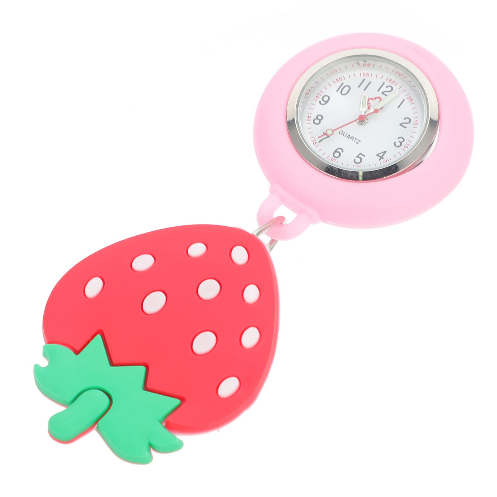 Hemobllo Retractable Pocket Watch - Cartoon Strawberry Design, Portable Hanging Lapel Watch for Doctors & Nurses (Ideal for Medical Professionals, Hospital Shifts & Clinical Use)
