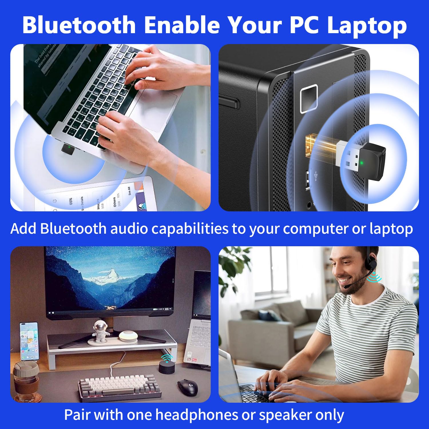 iDIGMALL A2 Open Ear Bluetooth Headset with U2 USB Dongle - Wireless Earbuds with Noise Canceling Detachable Mic & 60H Charging Case for Office, Home, Work, Driving - Perfect for Conference Calls, Remote Work & Commuting