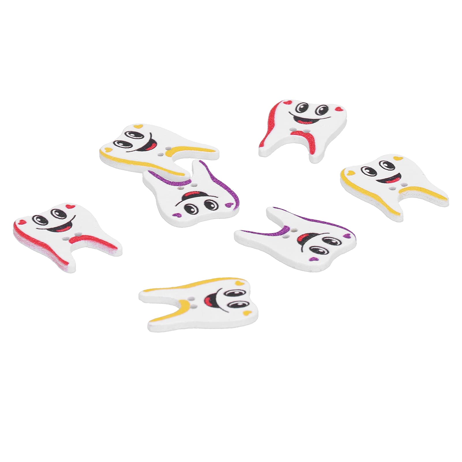 100Pcs Wooden Buttons - Cartoon Teeth Shape Mixed Color Painting Buttons with 2 Holes - Multipurpose Wood Buttons for Sweaters, Shoes, Hats & Scrapbook Decor - DIY Crafts, Sewing Projects & Clothing Accessories