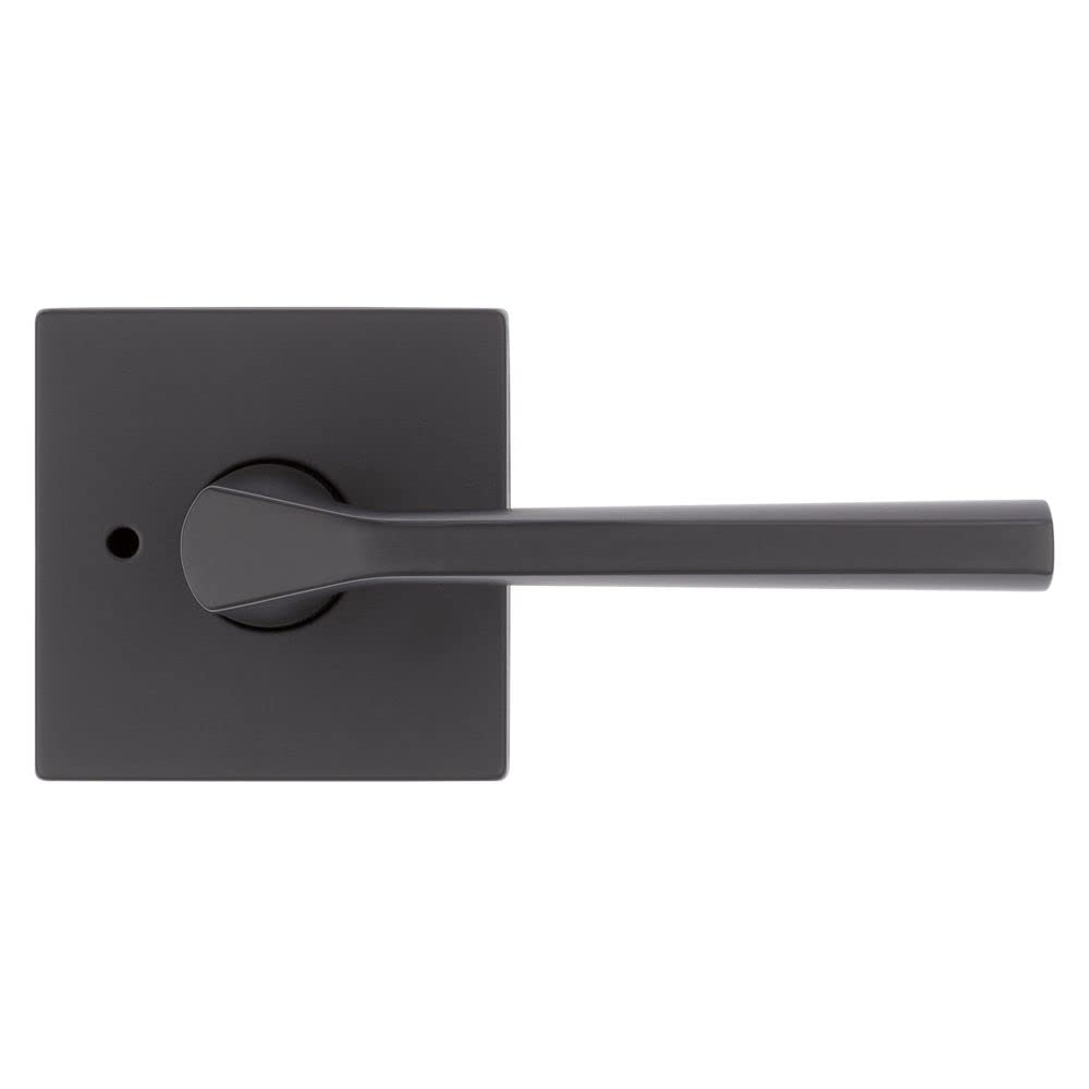 Kwikset Lisbon Matte Black Interior Privacy Door Handle with Reversible Keyless Push Button Lock - Perfect for Bathroom, Bedroom, and Closet Doors - Durable & Stylish Home Security Solution