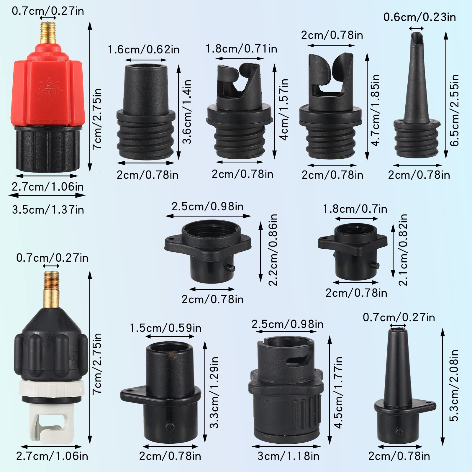 Treela Inflatable Air Pump Adapter - 9 Valve Nozzles for SUP, Paddle Board, Boat & Car - Universal Air Compressor Valve Connector - Perfect for Outdoor Water Sports & Roadside Emergencies