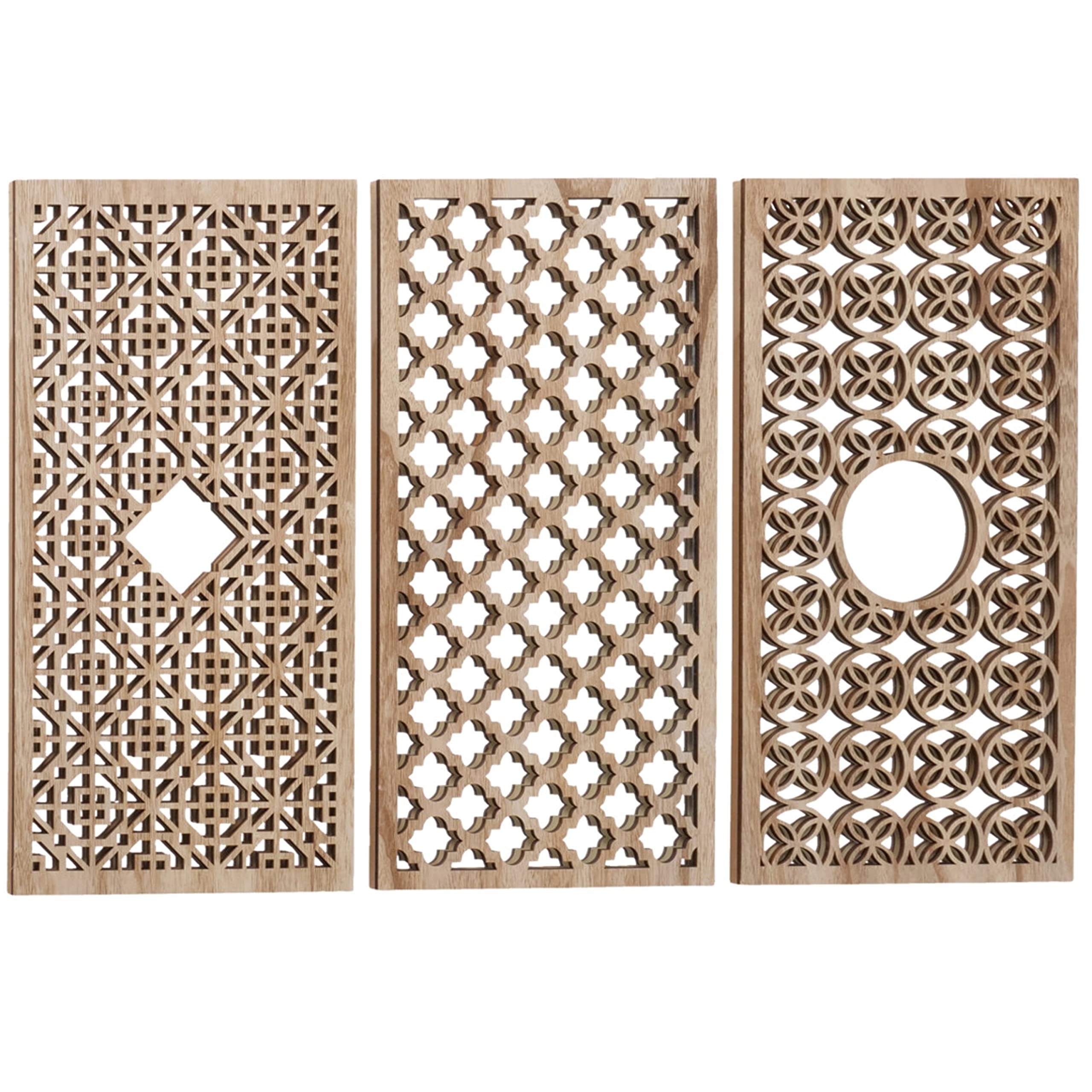 WHW Whole House Worlds Hamptons Lattice Framed Mirrors - Set of 3 Rectangle Wall Mirrors with Brilliant Reflective Glass, Rustic Wood Grain MDF Frame (23.5