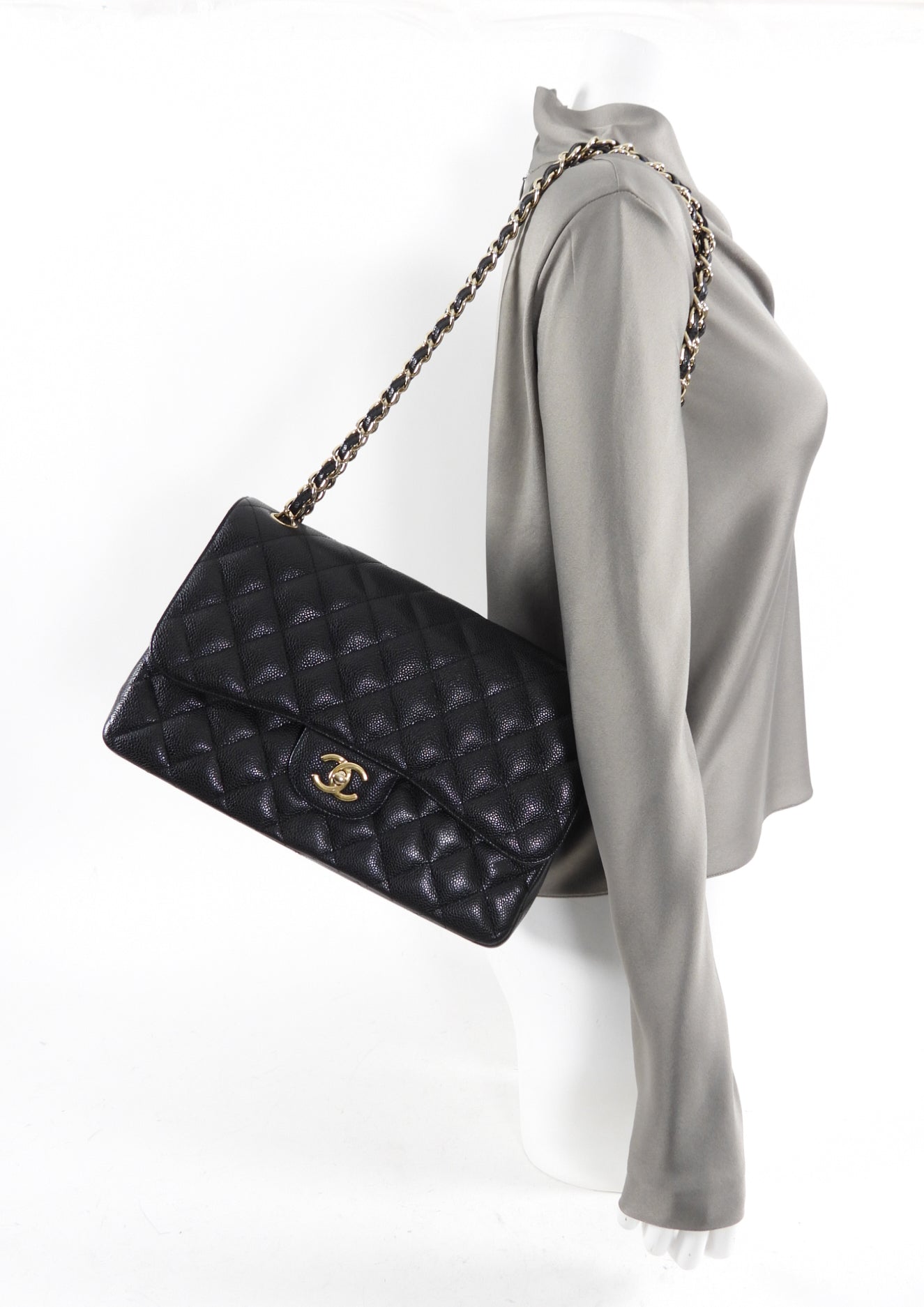Chanel Black Caviar Jumbo Double Classic Flap Bag - Luxury Designer Handbag for Women | Perfect for Evening Events, Parties & Special Occasions
