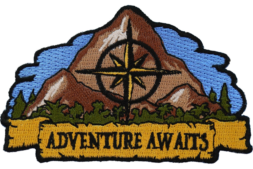 Adventure Awaits Embroidered Iron-On Patch - Outdoor Enthusiast Gear for Jackets, Backpacks & Hats - Perfect for Hiking, Camping & Travel Accessories