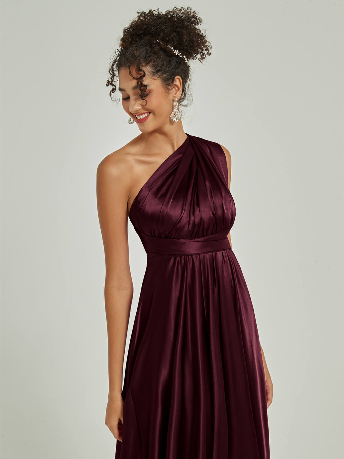Elegant Cabernet Satin Convertible Bridesmaid Dress - Multi-Way Wrap A-Line Gown for Weddings, Prom & Formal Events