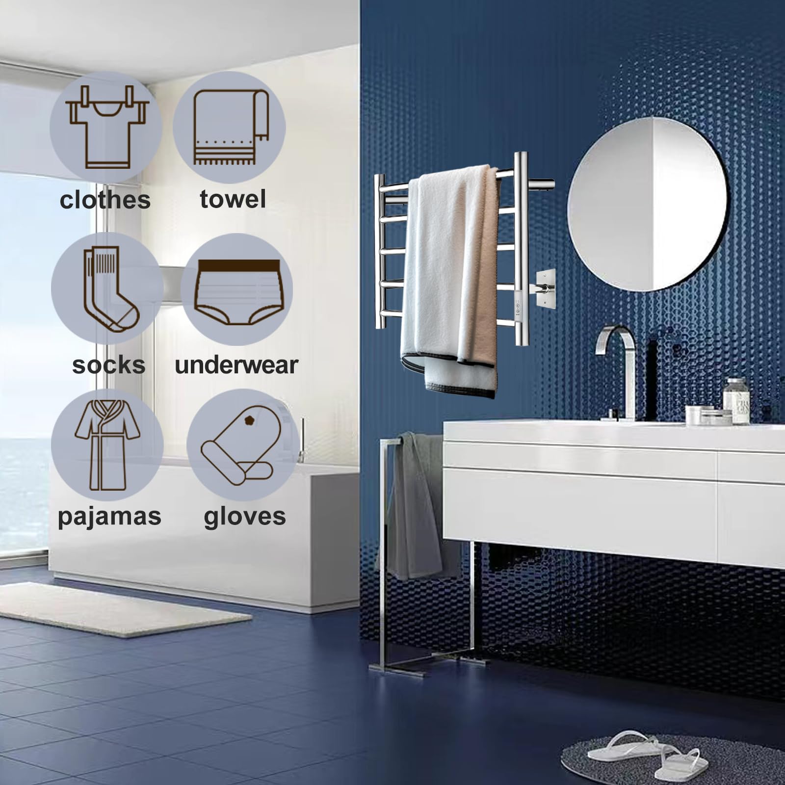 5-Bar Stainless Steel Electric Heated Towel Warmer Rack for Bathroom - Wall Mounted with Built-in Timer, Fast Heating, Plug-in (Chrome) | Perfect for Spa, Luxury Hotels & Cozy Home Bathrooms