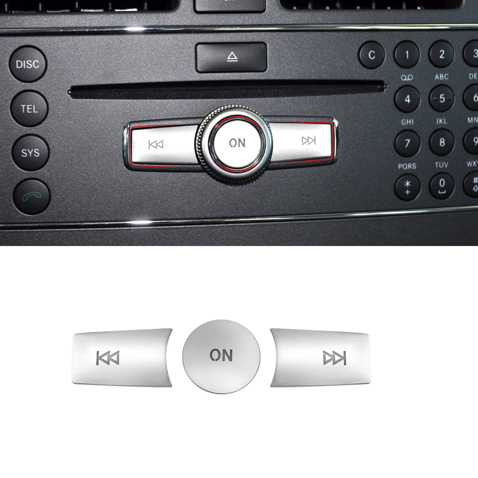 Mercedes Benz Radio Button Cover Stickers - Compatible with C-Class W204 (2008-2011) & GLK X204 (2010-2012) - Volume/ON/Forward/Back Button Protector - Easy Installation & Anti-Scratch Design - Perfect for Car Interior Upgrade & Button Protection