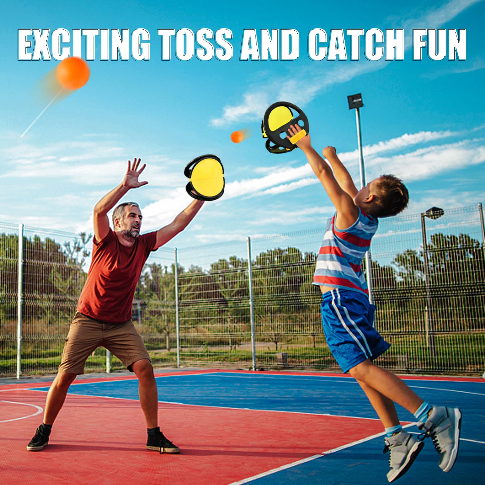 Best Outdoor Toss and Catch Ball Game Set - 2 Paddles & 4 Balls for Backyard, Beach, Pool Fun - Perfect for Kids and Family Yard Games, Sports Activities, and Summer Outdoor Play