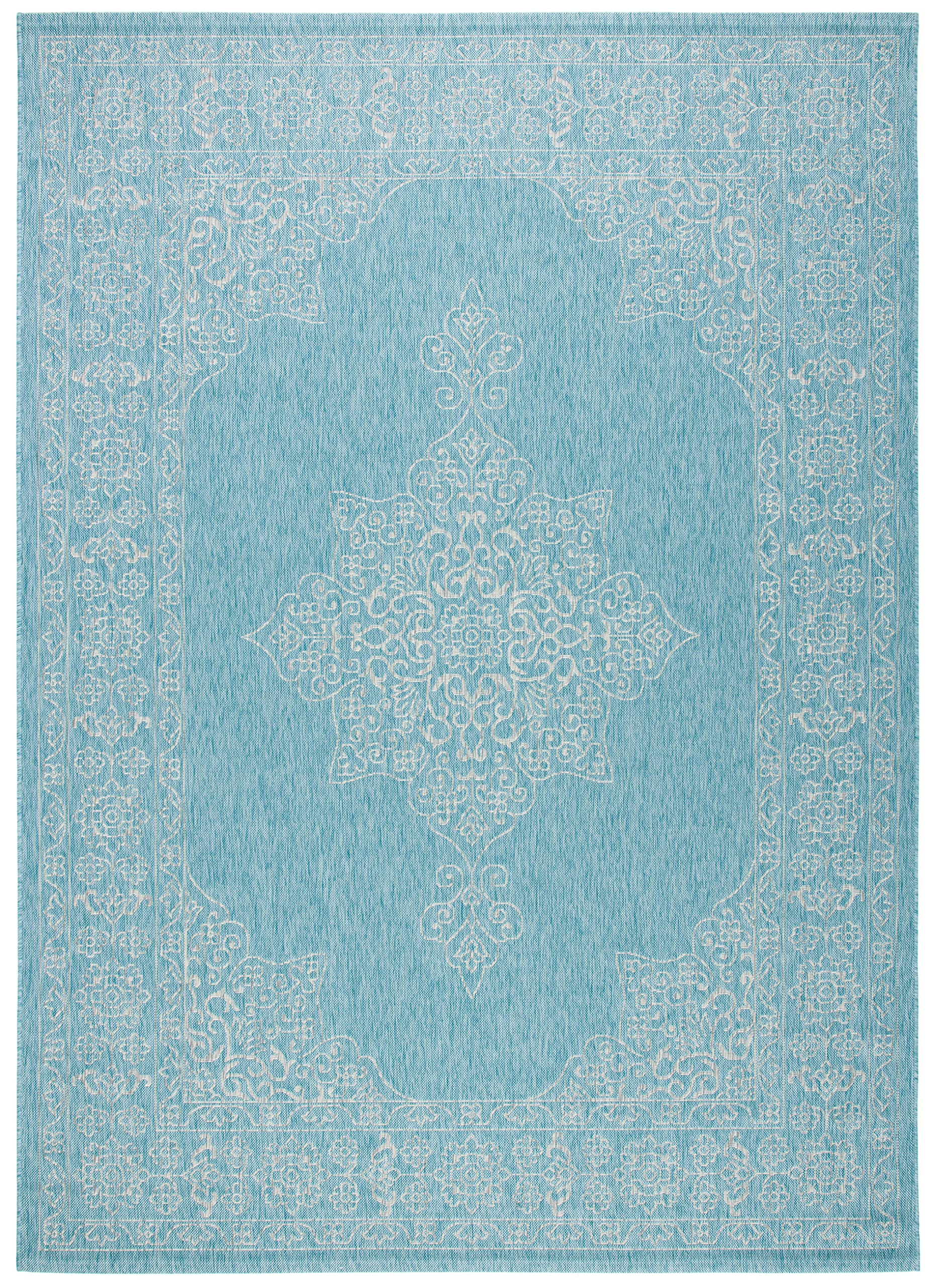 SAFAVIEH Courtyard Collection 8' x 11' Aqua Grey Indoor Outdoor Waterproof Rug - Easy Clean, Stain Resistant Area Rug for Patio, Backyard, Mudroom, Deck & Poolside (CY8232)