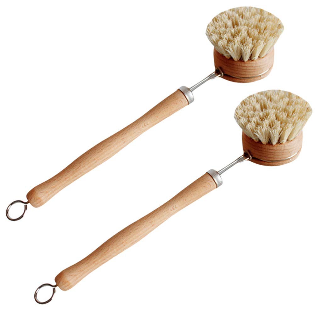 Hemoton 2-Pack Natural Sisal Dish Brush with Wooden Handle - Multi-Function Kitchen Sink Brush for Pots, Pans, Dishes & Tubs - Perfect for Deep Cleaning Cookware, Scrubbing Sinks & Bathroom Tiles