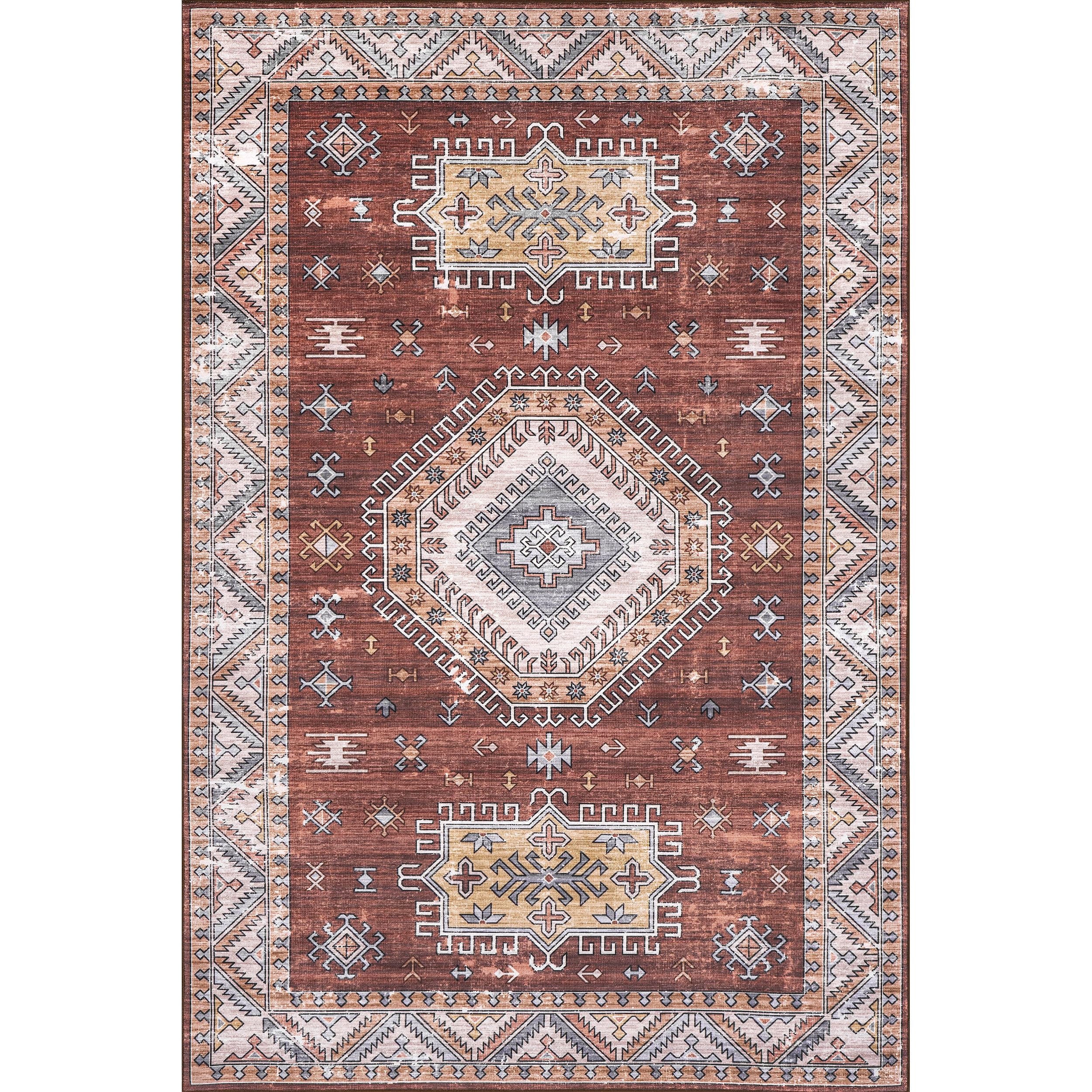 nuLOOM Kera Oriental Style 5x8 Machine Washable Indoor/Outdoor Area Rug in Rust - Perfect for Living Room, Bedroom, Patio & High Traffic Areas
