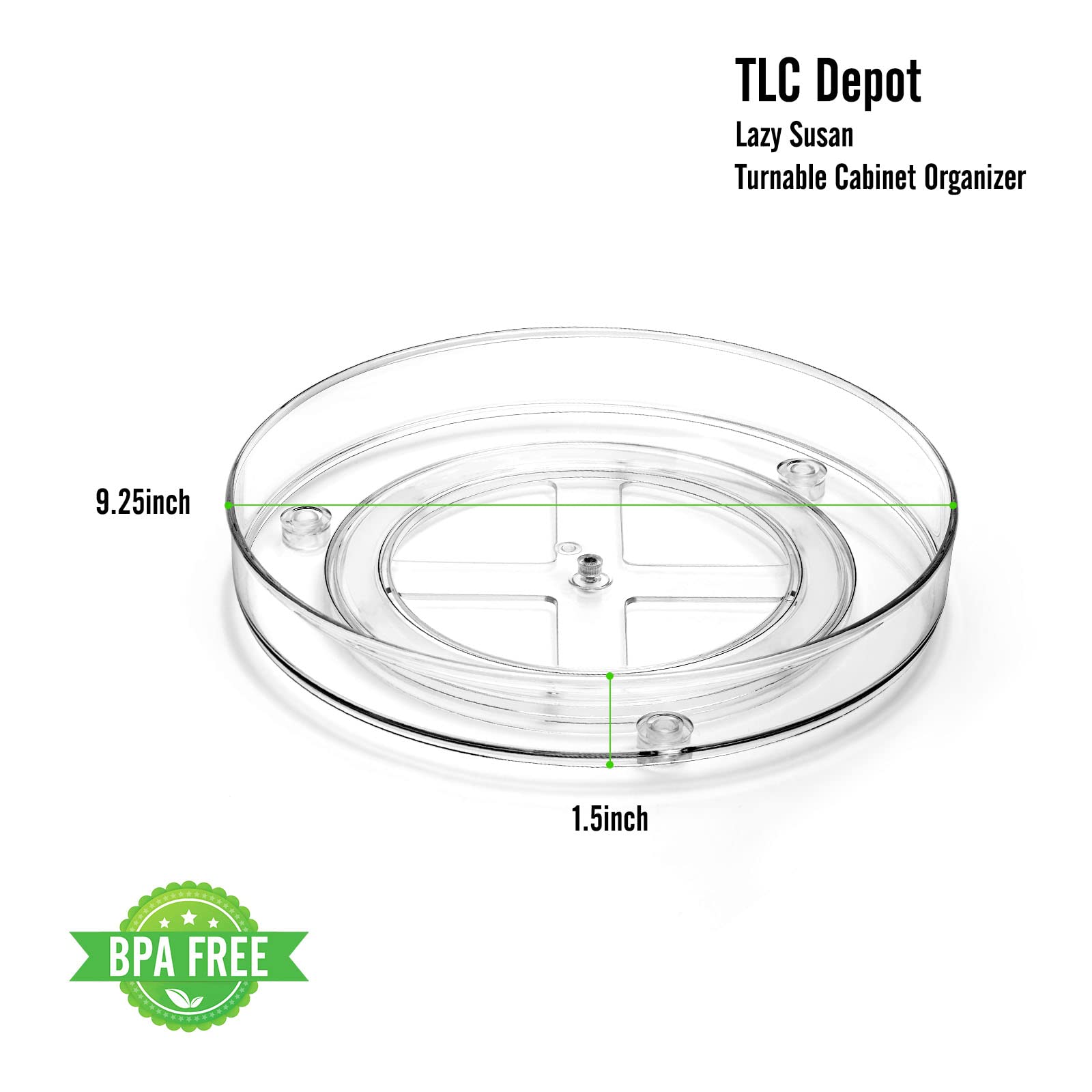 2-Pack 9-Inch Clear Lazy Susan Turntable Organizer - Durable Spinning Cabinet Storage for Kitchen Pantry, Bathroom & Countertop - Perfect for Spice Jars, Cosmetics & Kitchen Supplies Organization by TLC Depot