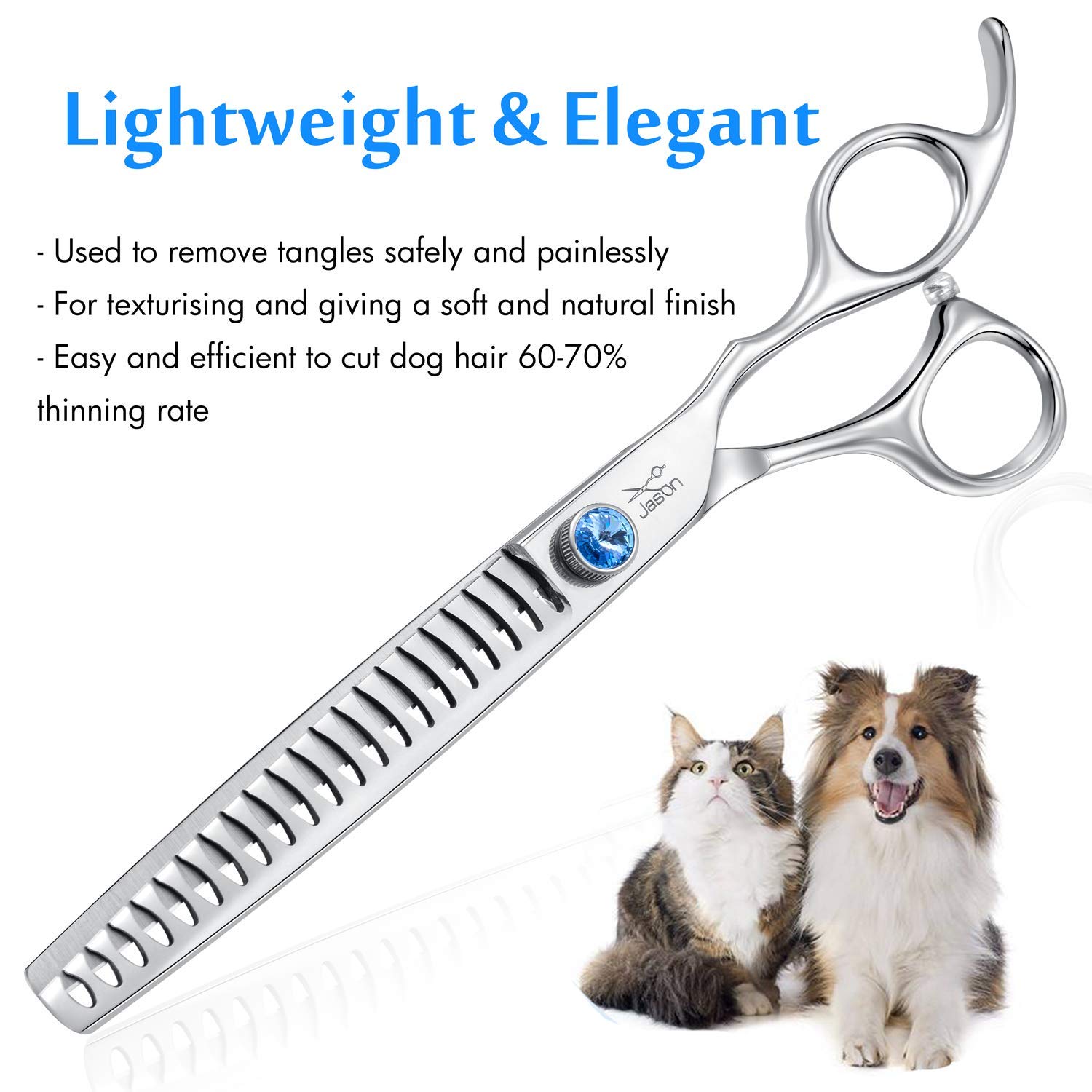 **JASON 7-Inch Professional Dog Grooming Shears – 21 Teeth Texturizing & Thinning Scissors for Pets – Ergonomic Offset Handle for Comfort – Sharp Blending Shears for Cats & Dogs – Perfect for Home & Salon Grooming**