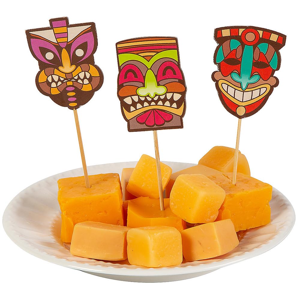 Fun Express Tiki Food Picks - 24 Piece Colorful Party Appetizer Skewers for Tropical Luau, BBQ, and Cocktail Garnish - Perfect for Hawaiian Themed Parties and Summer Gatherings