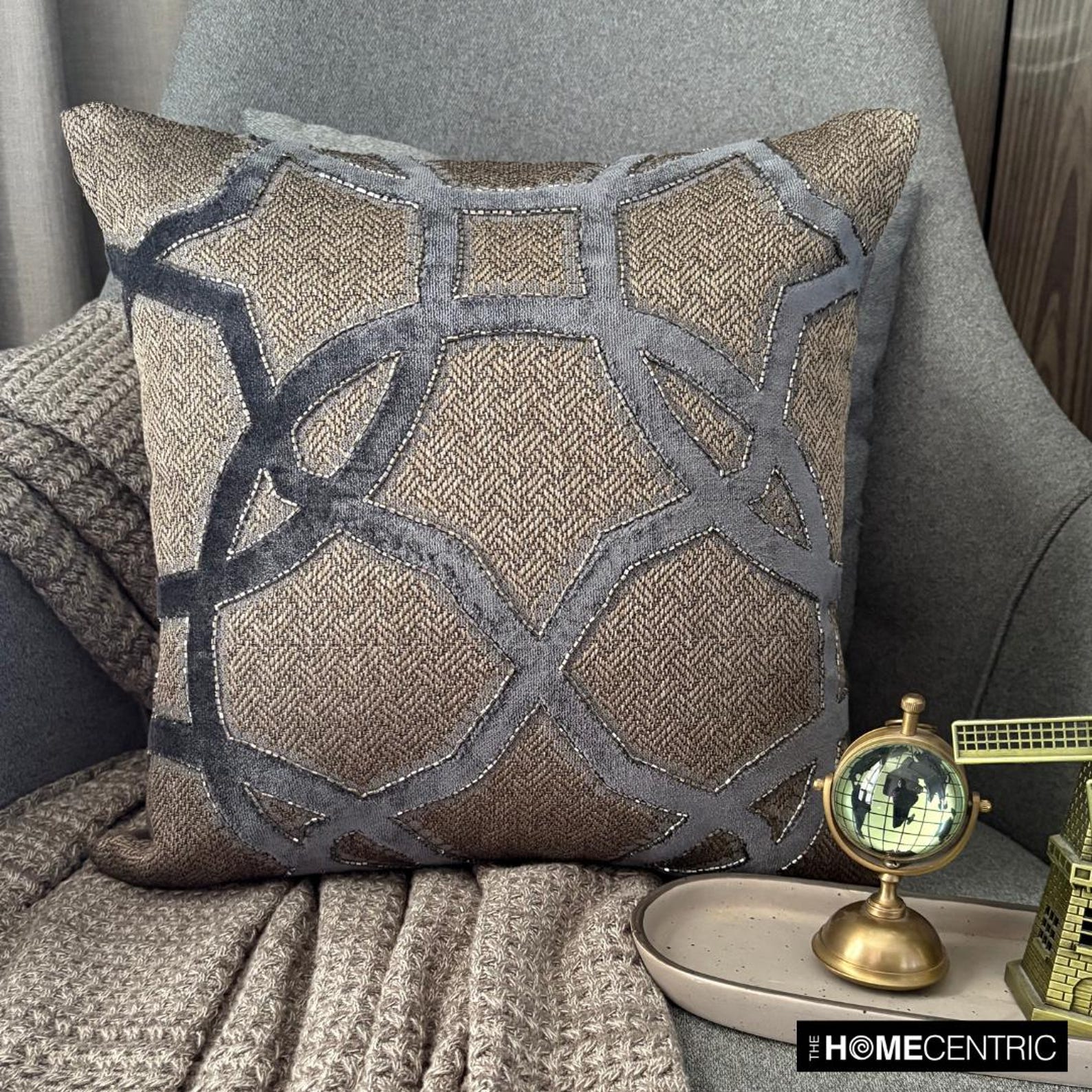 Luxury Gray Velvet Throw Pillow Cover - Soft Ashen Interlock Design for Sofa, Bed & Home Decor | Premium Cushion Case for Living Room, Bedroom & Dorm