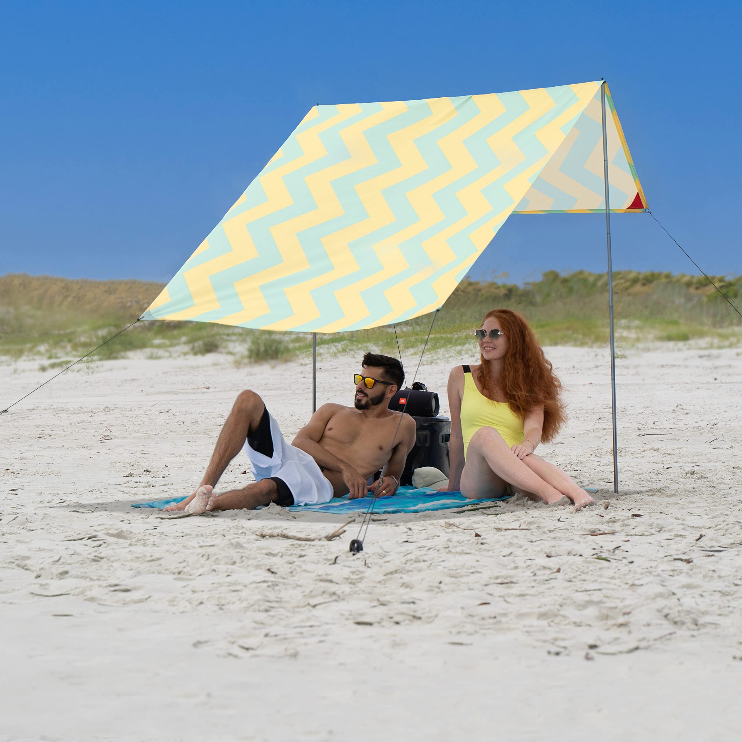 Red Suricata Beach Tent for 1-2 People - UPF50+ Sun Protection Canopy with 2 Aluminum Poles & Crossbar, 4 Durable Ground Anchors - Compact & Lightweight Portable Sun Shade for Beach, Camping, Picnics & Outdoor Adventures