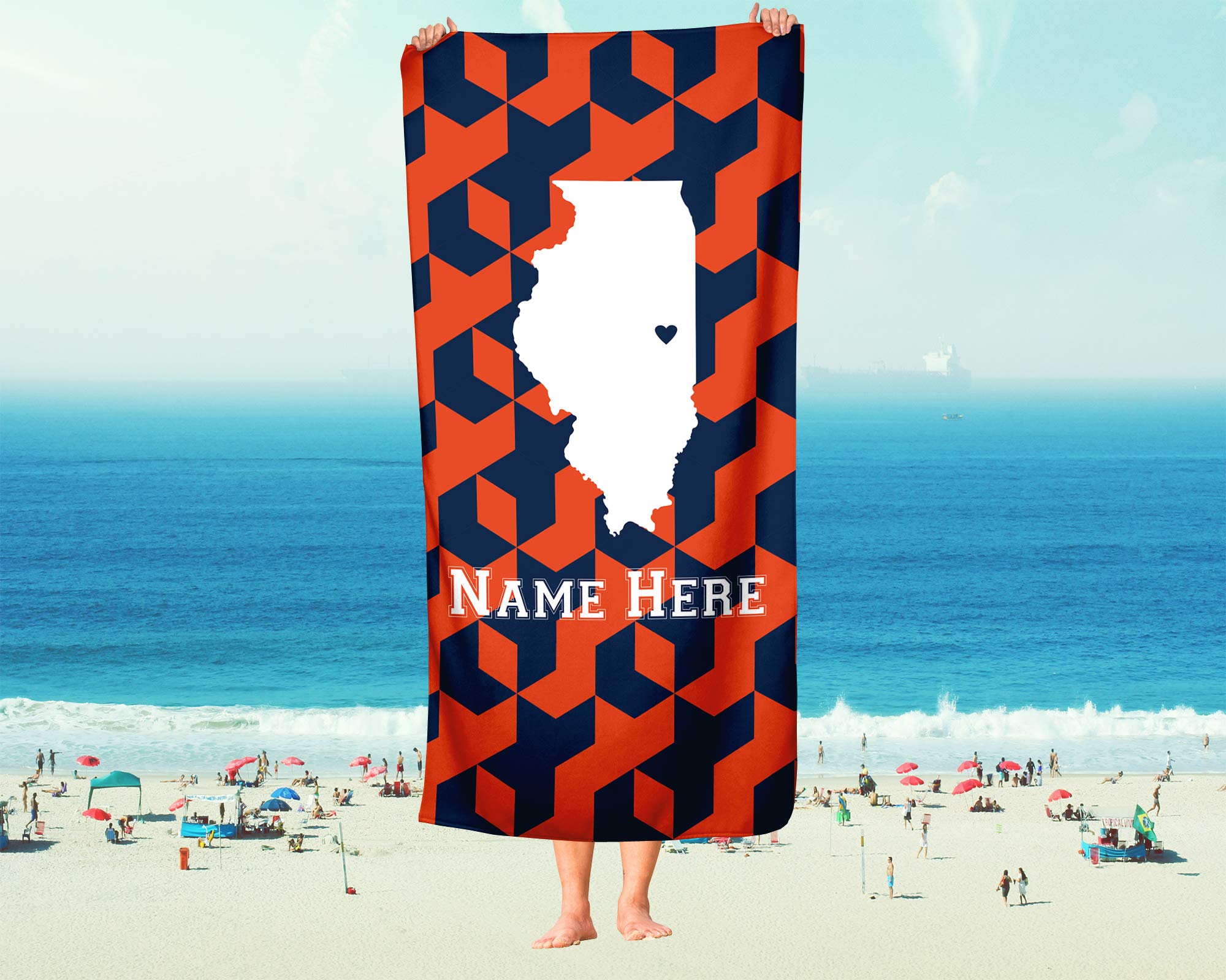 Custom Champaign Illinois State Pride Beach & Bath Towel - Personalized Medium & Large Towels for Adults & Kids - Perfect for College Football, Basketball Fans, Pool Parties & Home Decor