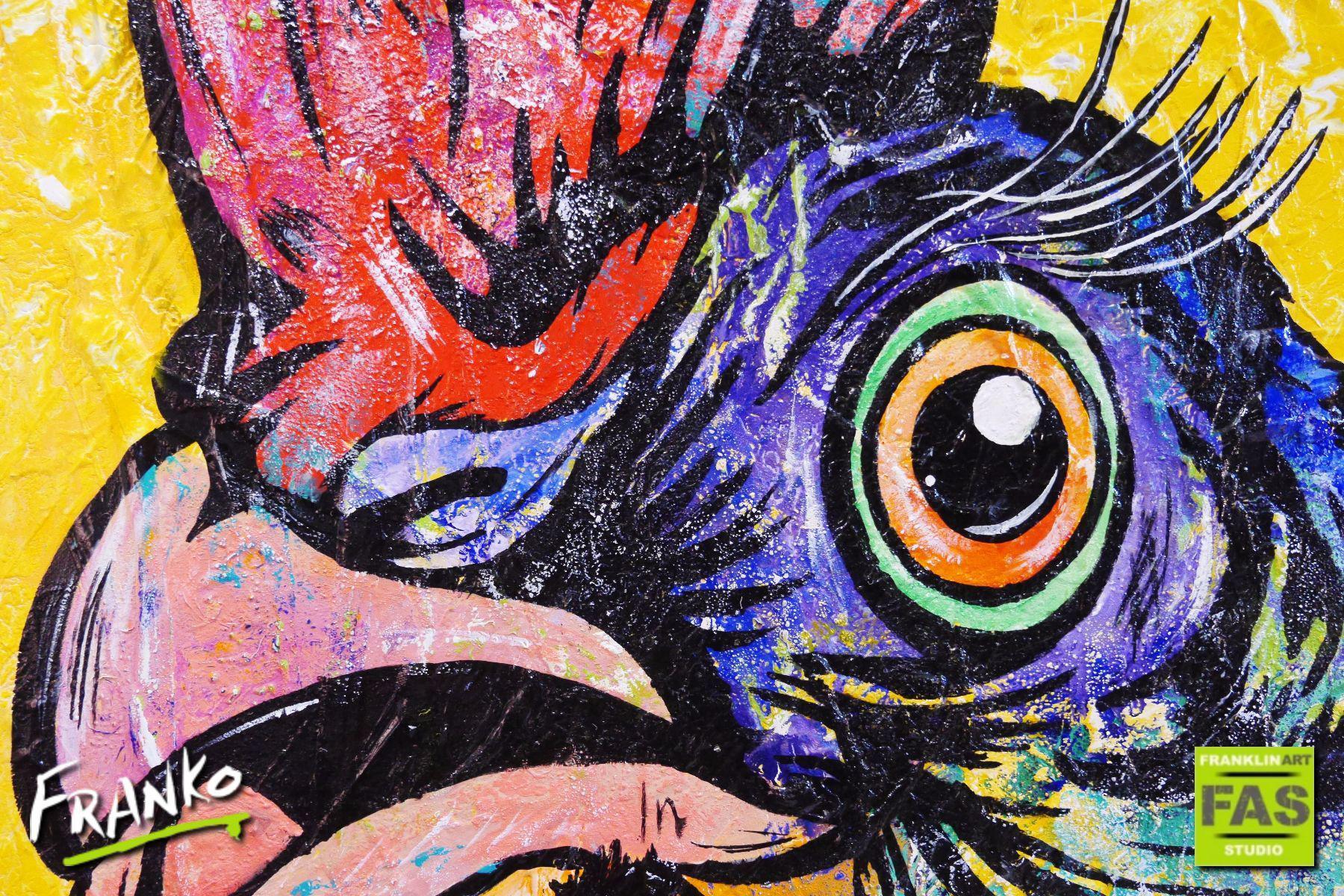 Vibrant Rooster Pop Art Painting - 140cm x 100cm Yellow Cock Wall Decor for Modern Home & Office | Unique Kitchen & Dining Room Artwork