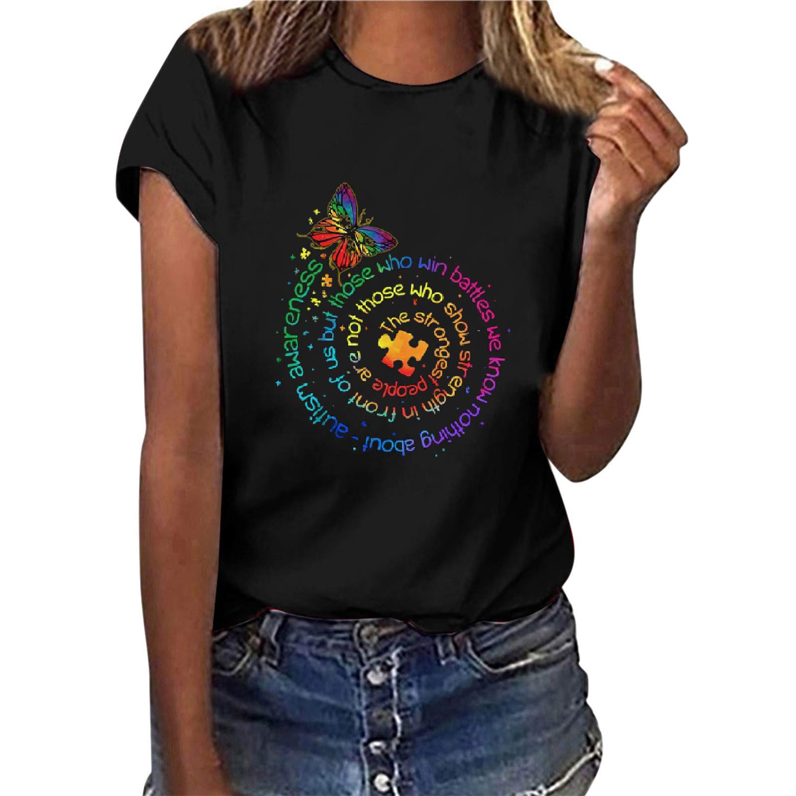 FABUIRT Women's Casual Short Sleeve T-Shirt - Loose Fit Printed O-Neck Blouse, Funny Graphic Tee for Everyday Wear | Perfect for Office, Weekend Outings & Casual Dates