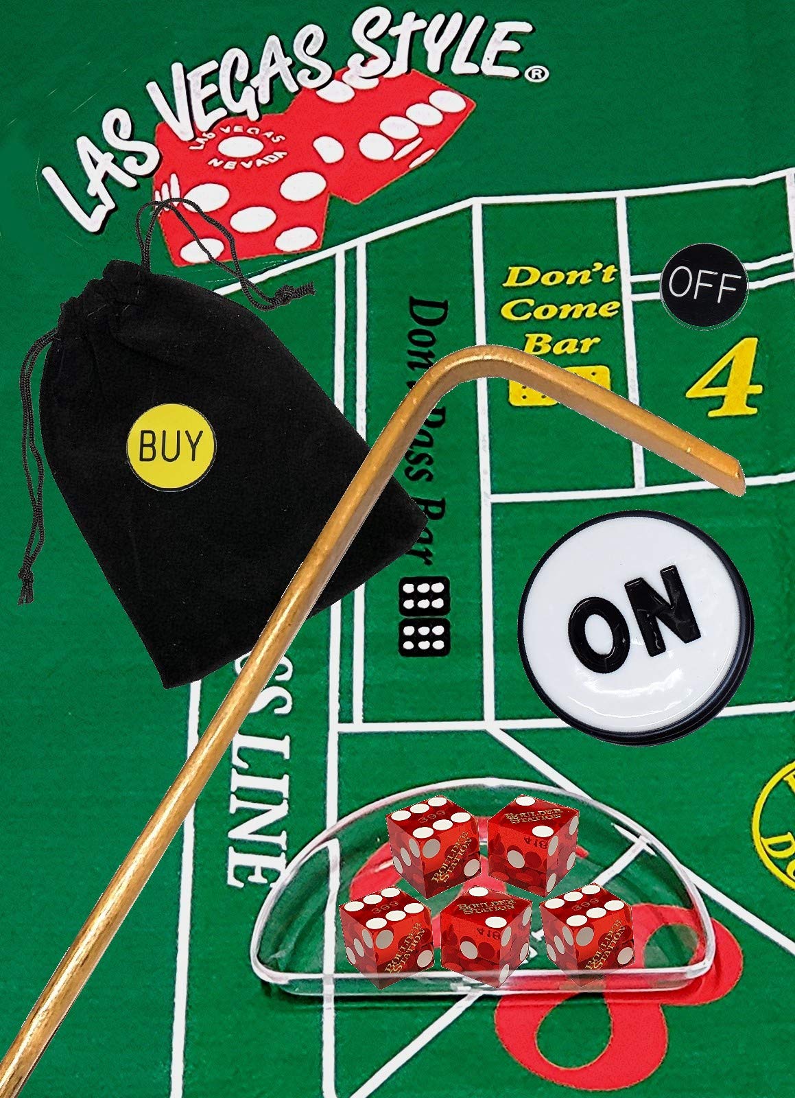 Premium Craps Kit Set with Dice Stick & Acrylic Dice Boat - Authentic Las Vegas Casino Table-Played Dice (Boulder Station Red Polished) for Casino Night, Game Parties & Home Entertainment